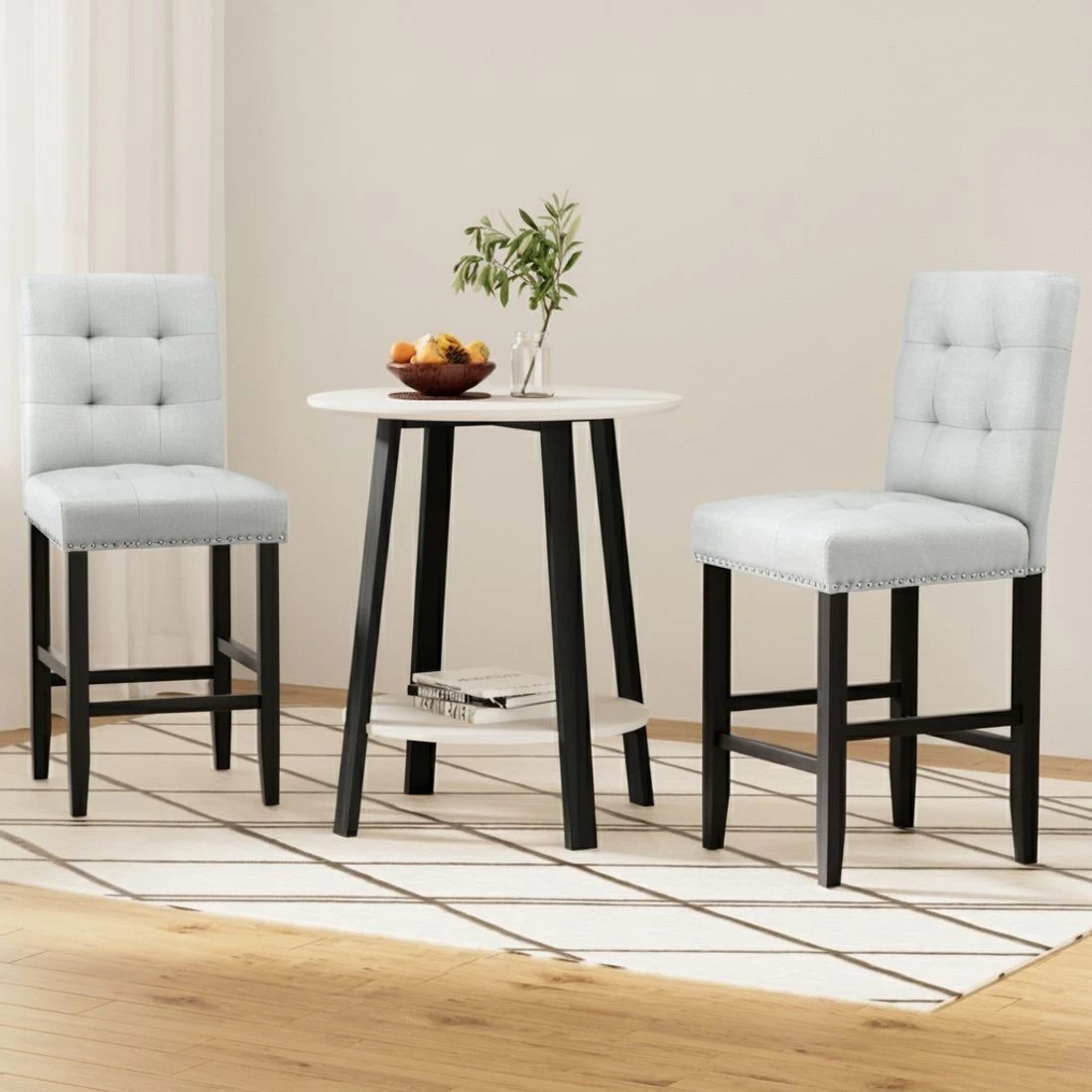 4 Artiss 2x Bar Stools Kitchen Dining Chairs Counter Fabric Stool Wooden Ada - Grey, 4 of 6