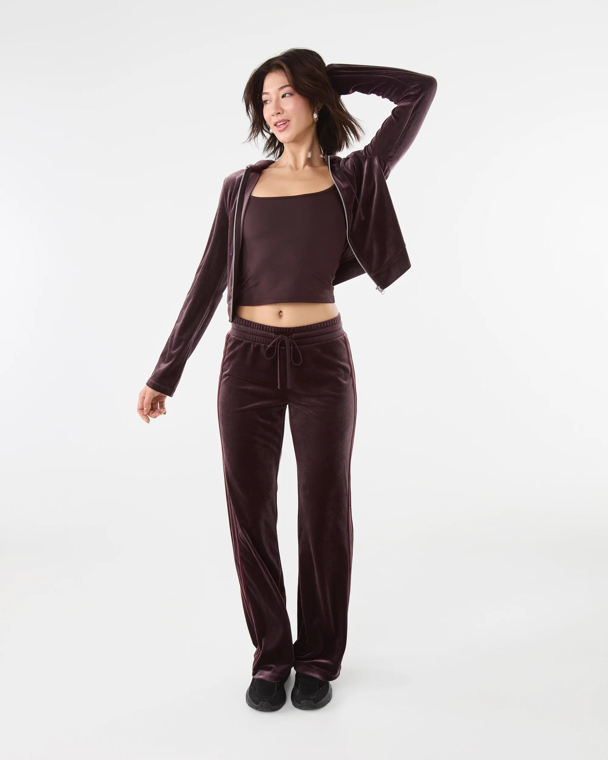 5 Velour Cropped Hoodie Choc Plum, 5 of 9