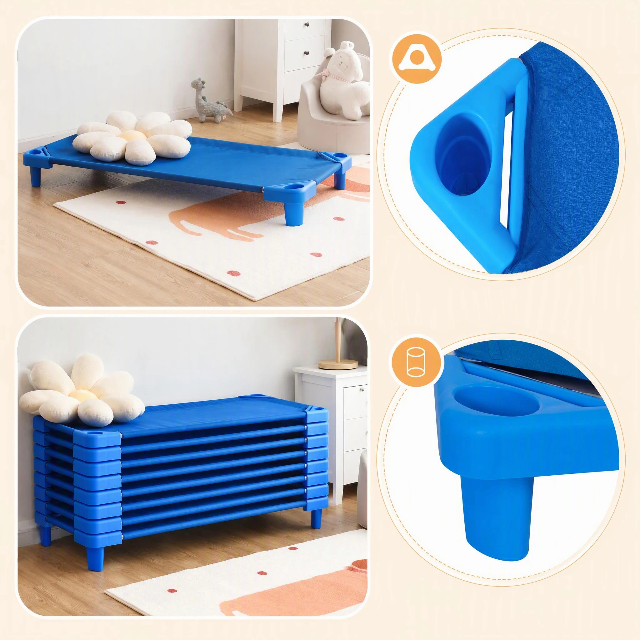 3 Costway 6PCS Stackable Naptime Cot 130x57cm Sleeping Daycare Rest Mat - Blue, 3 of 7