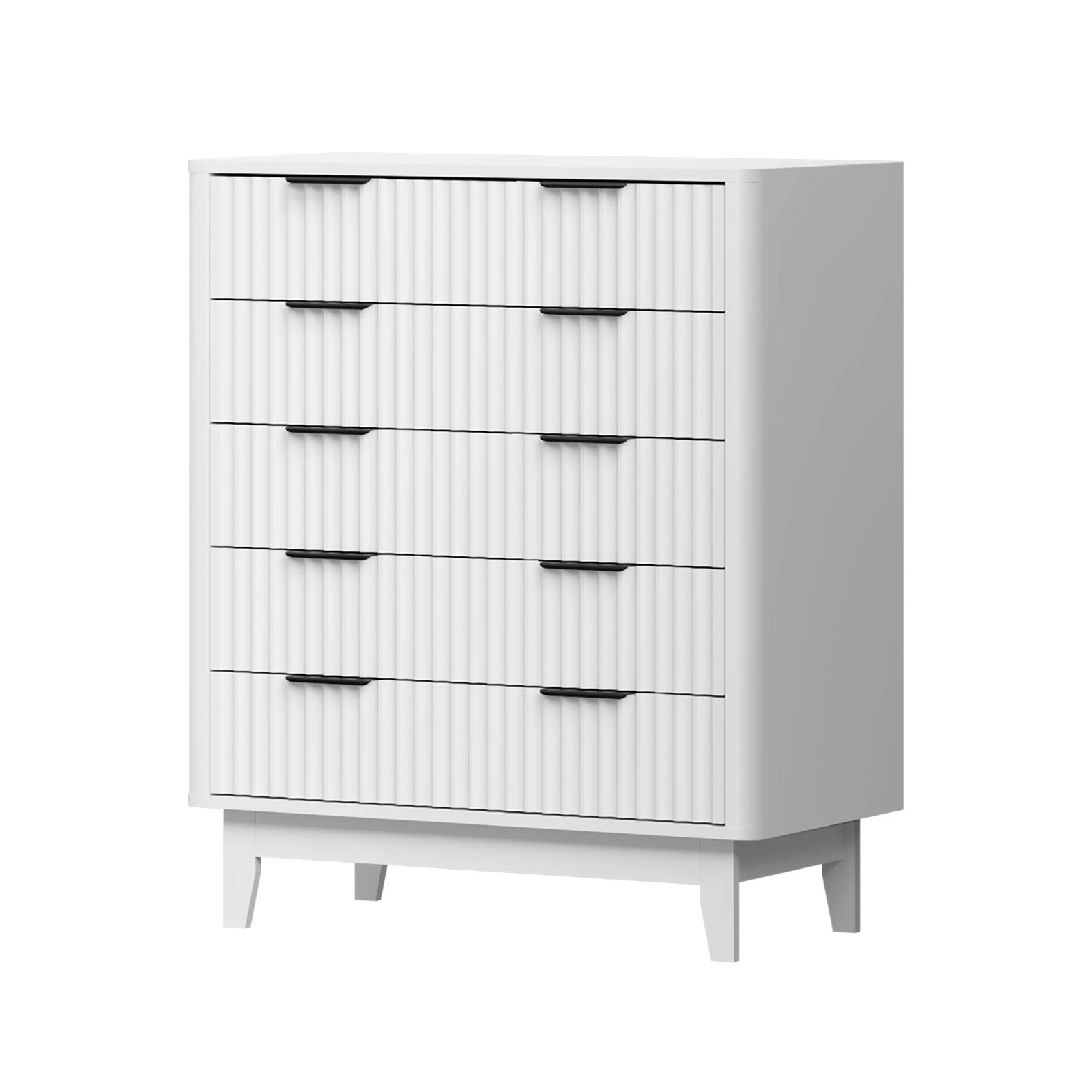 1 Oikiture 5 Chest Of Drawers Storage Cabinet Dressers Tallboy Stripe
 - White, 1 of 9
