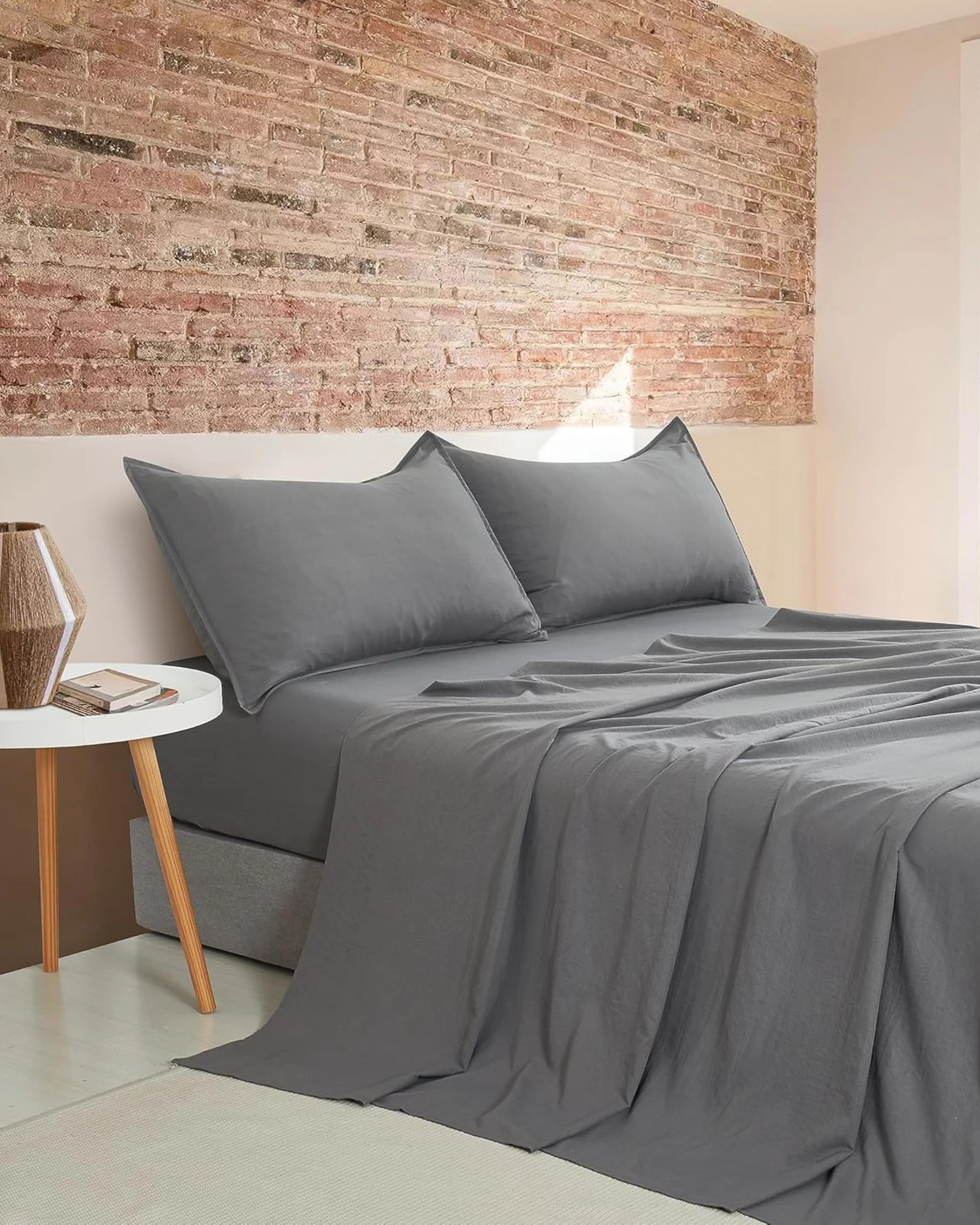 1 CleverPolly 100% Vintage Washed Microfibre Sheet Set - Super King Bed - Grey, 1 of 6