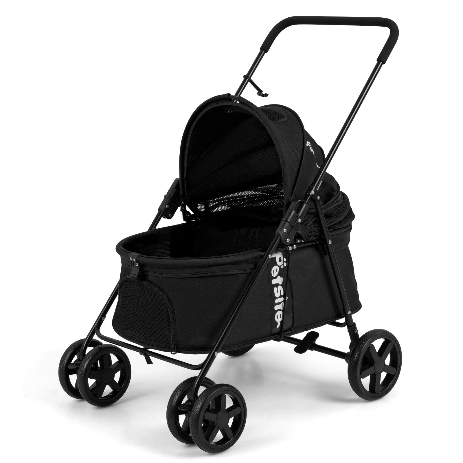 1 Costway Foldable Pet Stroller Portable Pet Travel Cart w/Double-Sided Canopy - Black, 1 of 6