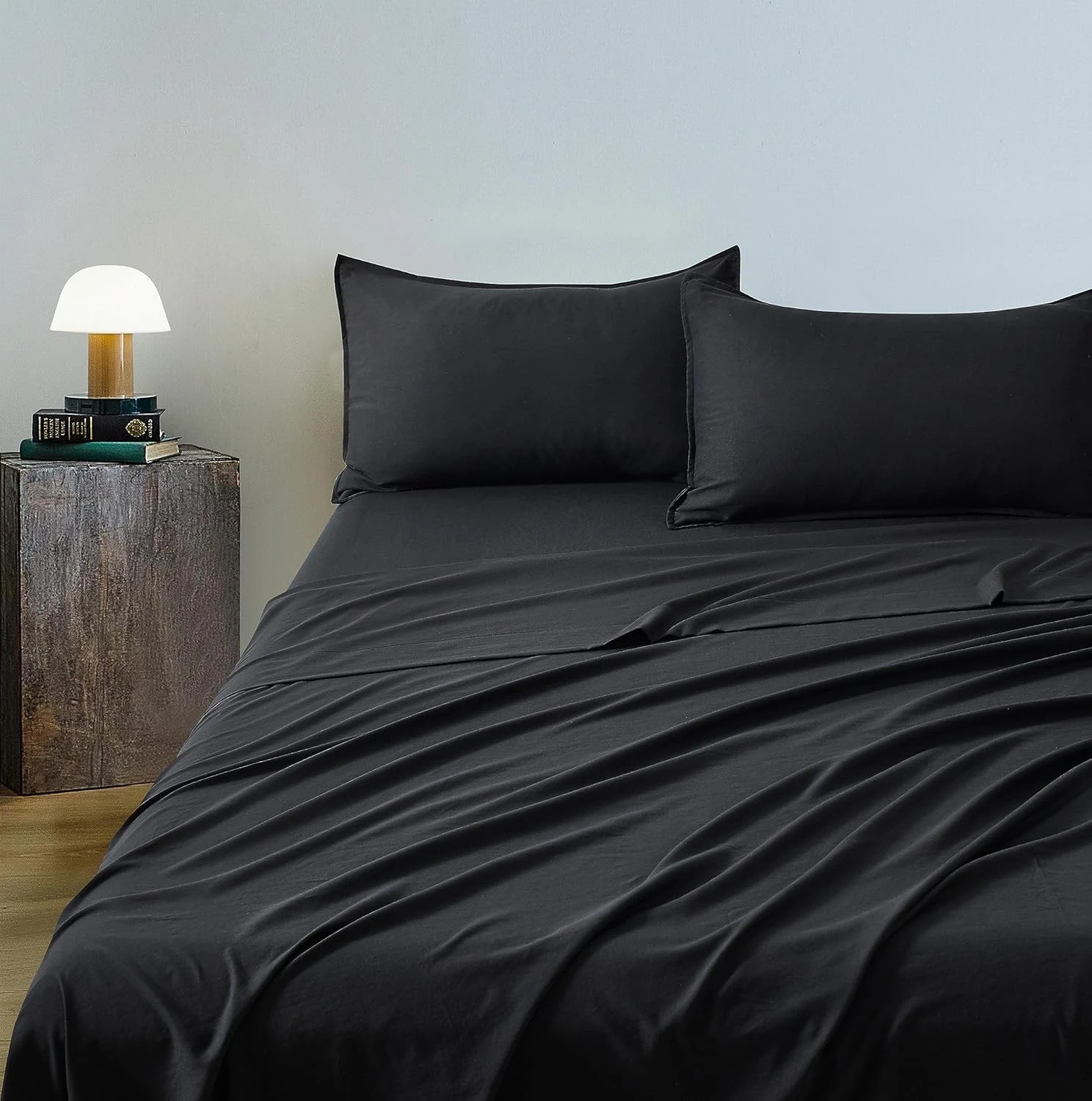 2 CleverPolly 100% Vintage Washed Microfibre Sheet Set - Super King Bed - Black, 2 of 6