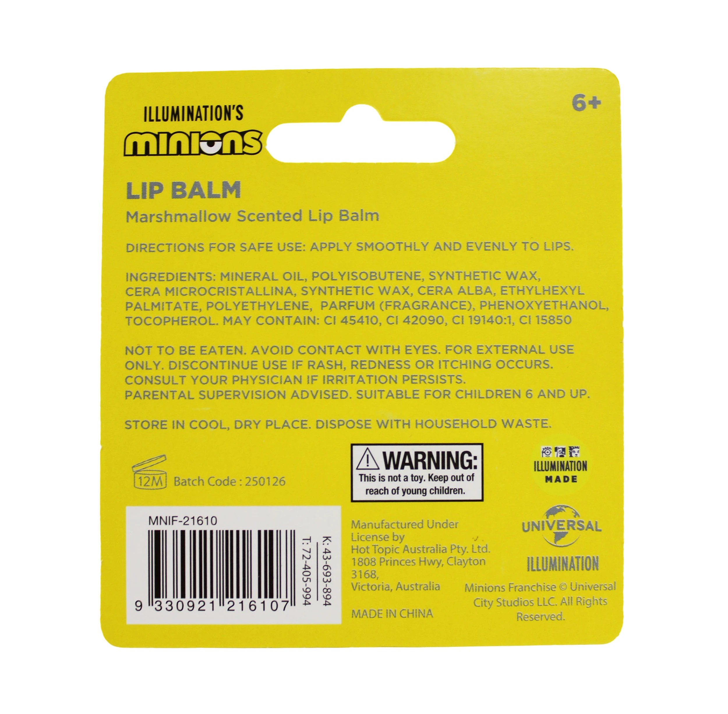 6 Illumination's Minions Bob & Tim Lip Balm - Marshmallow Scented, 6 of 6