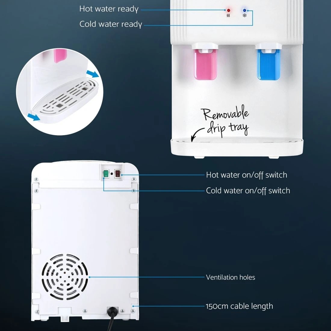 5 Devanti Water Cooler Dispenser Bench Top - White, 5 of 6