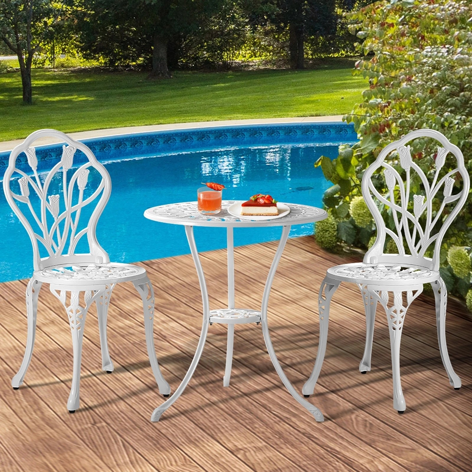 9 Livsip 3 Piece Outdoor Furniture Setting Chairs Table Bistro Patio Dining Set
 - White, 9 of 10
