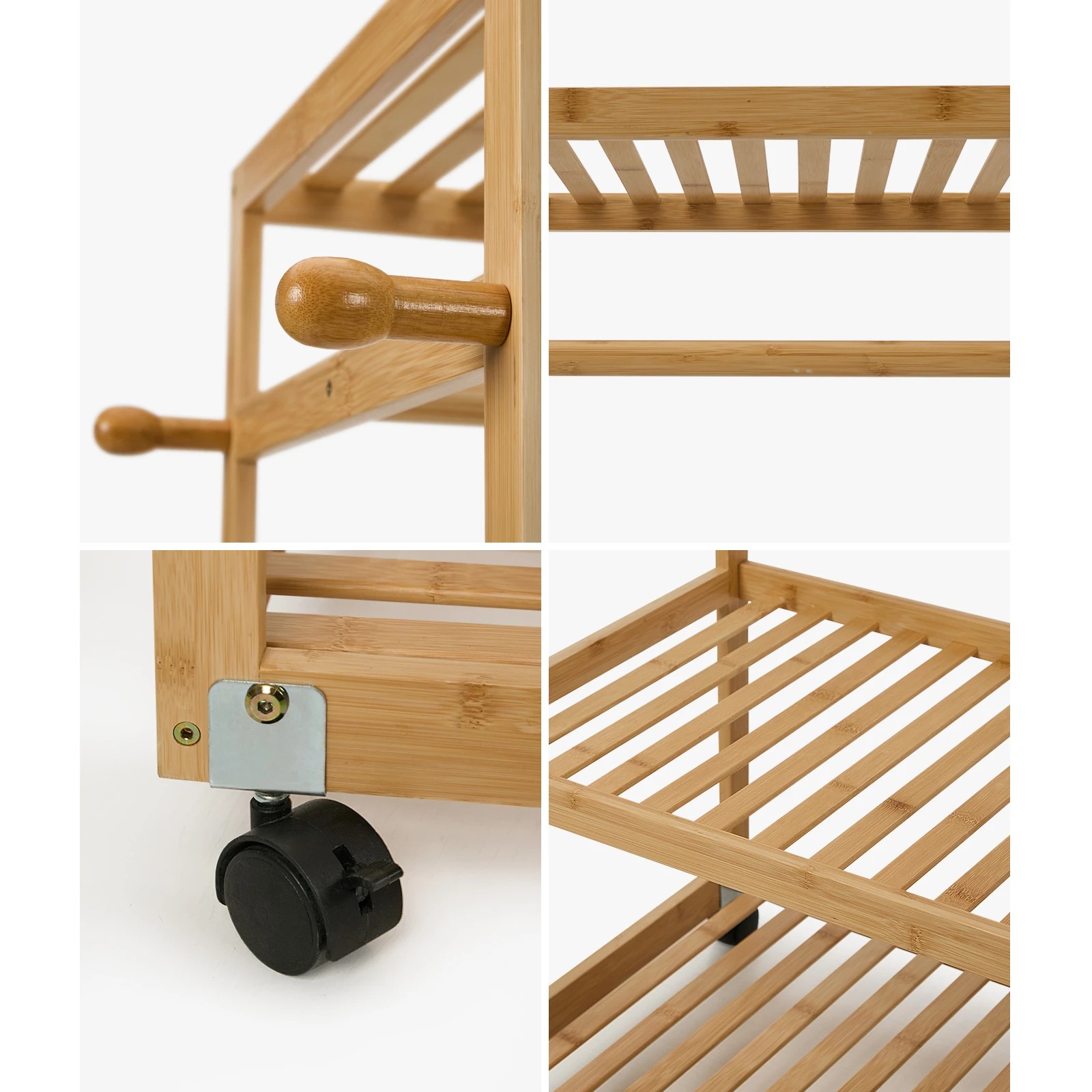 5 Oikiture Clothes Rack Open Wardrobe Garment Coat Stand Bamboo 2 Shelves Wheels - Natural, 5 of 8