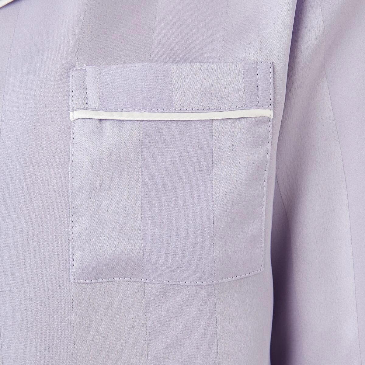 5 Long Sleeve Satin Pyjama Set Pur Stripe, 5 of 10