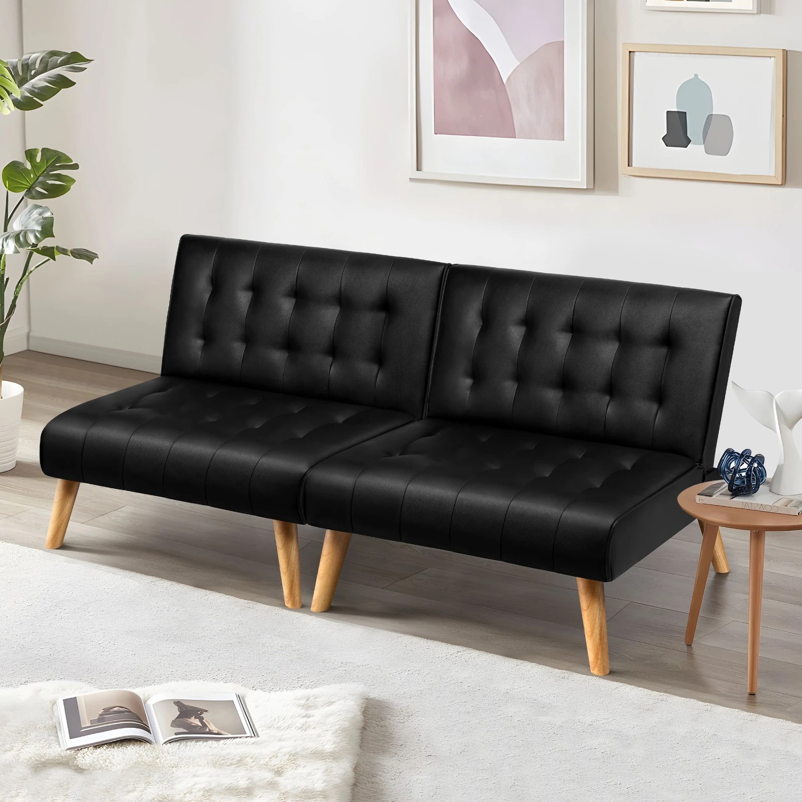 9 Alfordson 2x Sofa Bed Single Chair Leather - Black, 9 of 9