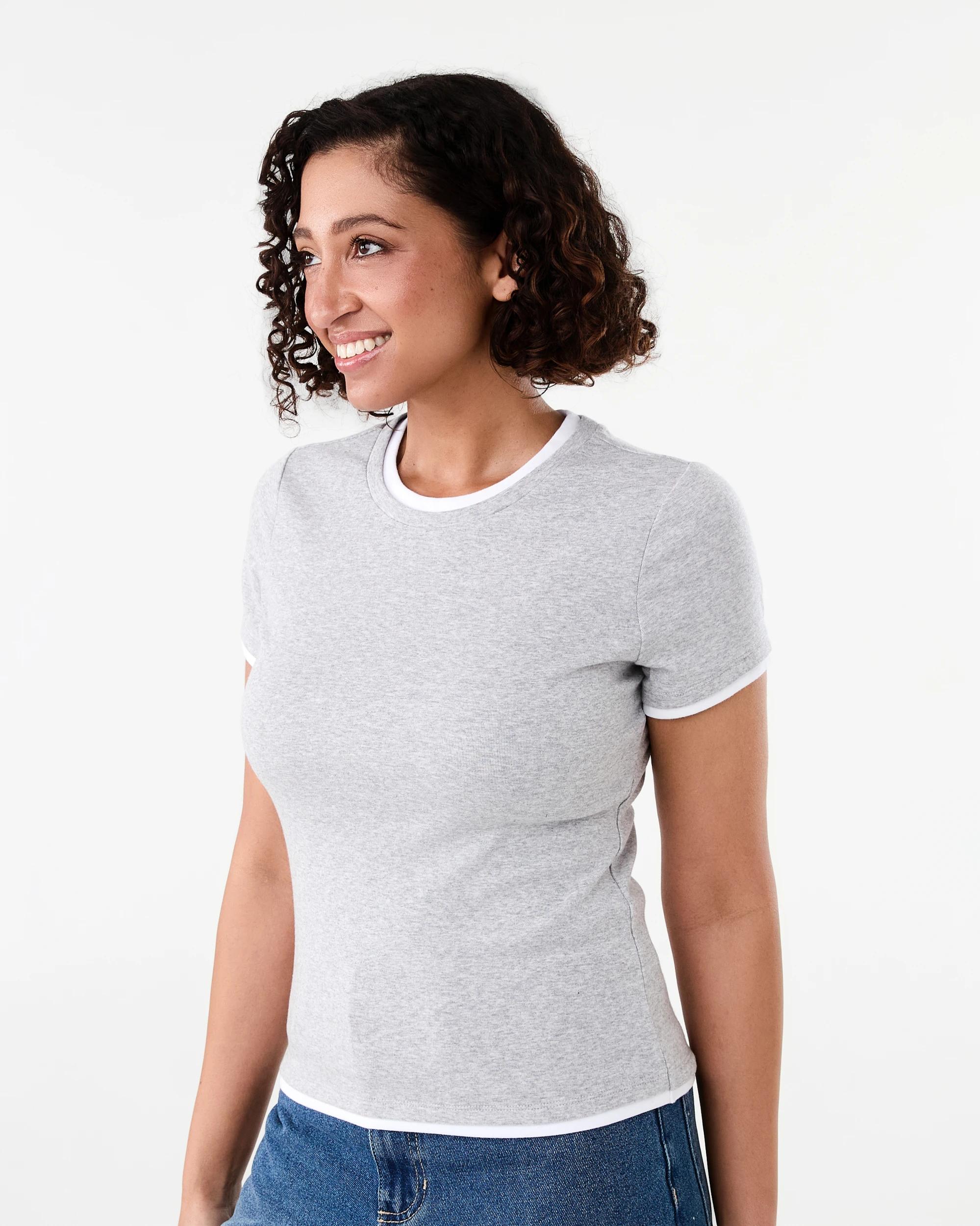 2 Short Sleeve Double Layer T-shirt Grey Marle, 2 of 5