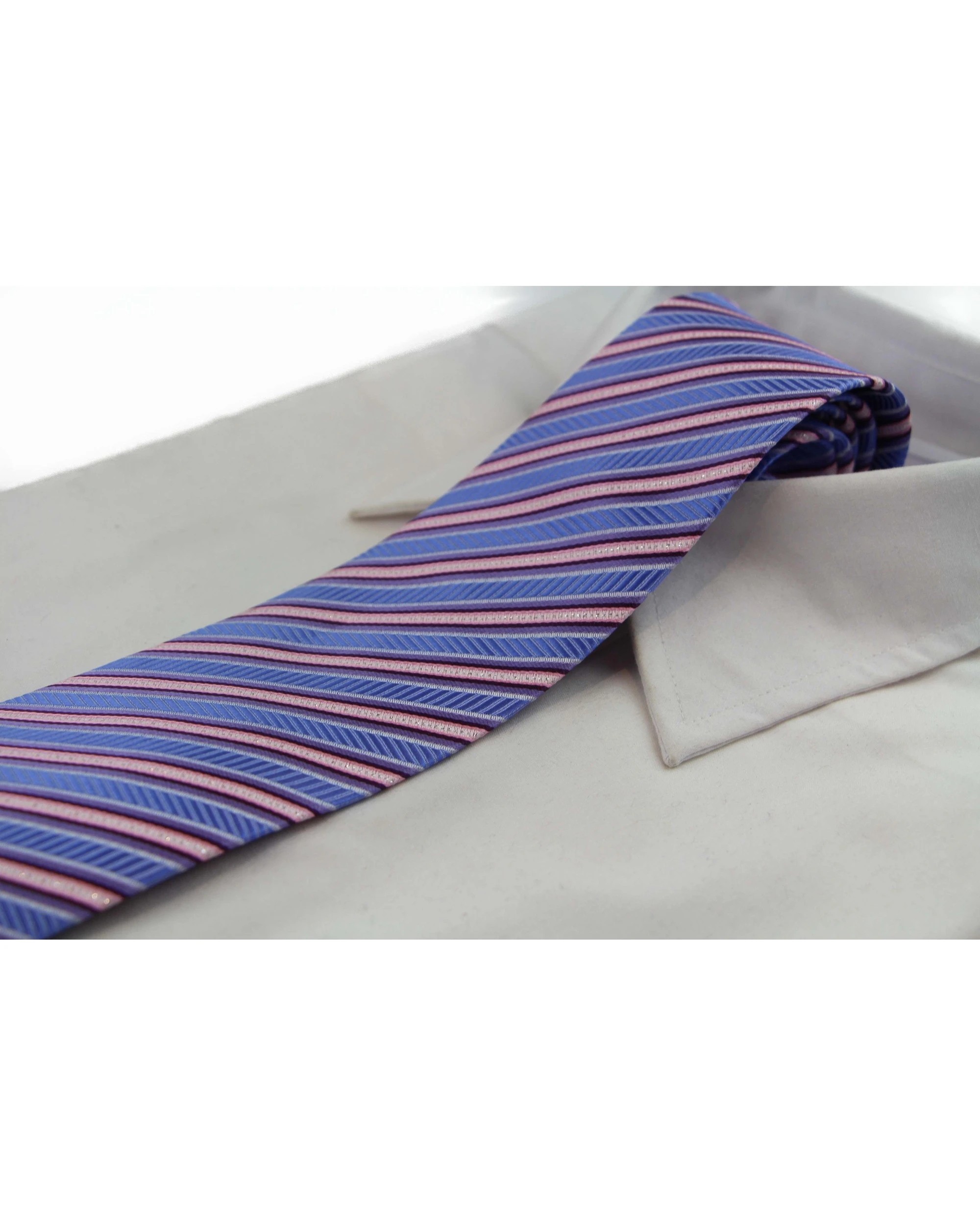 1 Zasel Mens Blue & Pink Striped 8cm Patterned Neck Tie, 1 of 2