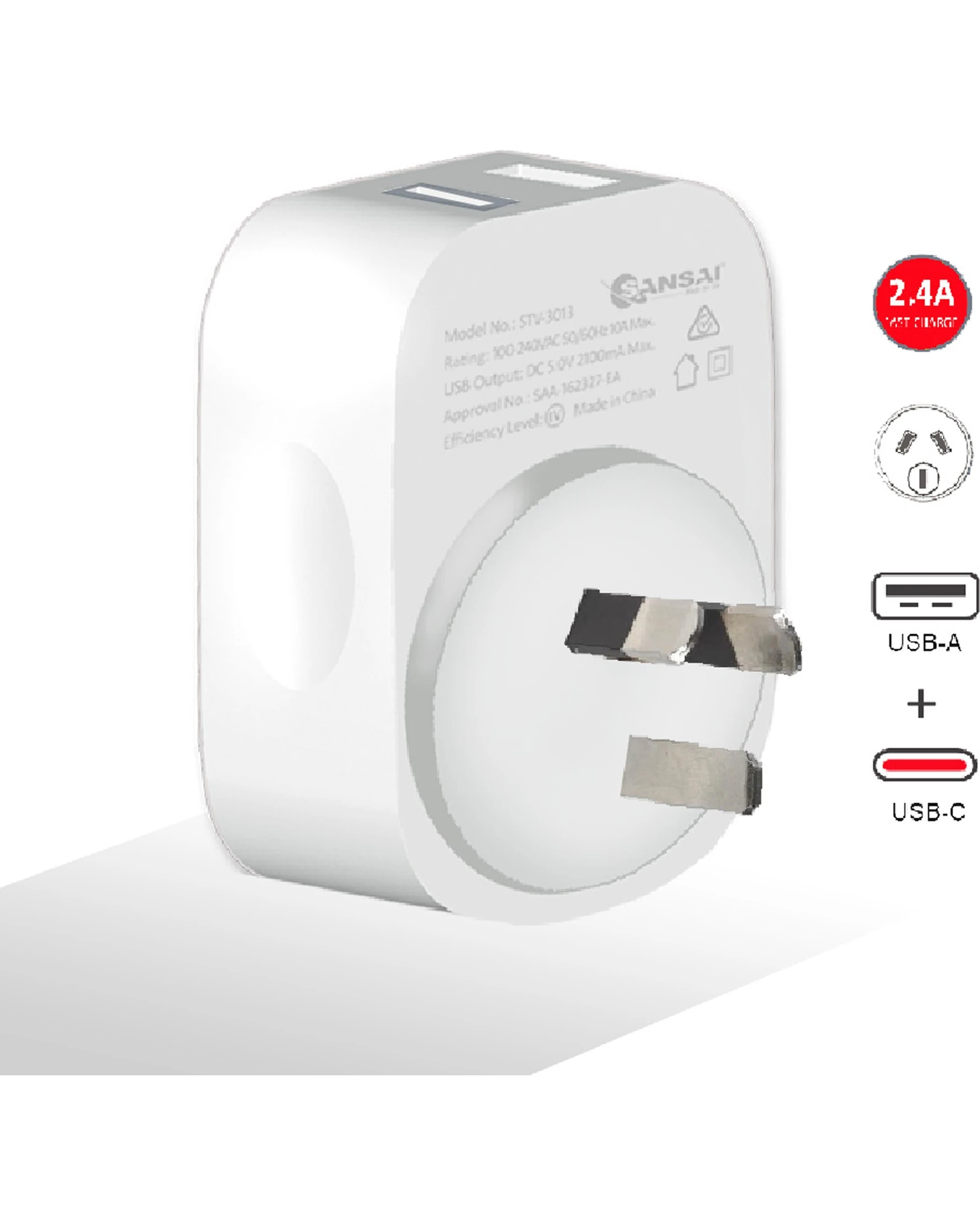 3 Sansai Portable Wall Charger 22.5W USB-C With LED Indicator - Assorted, 3 of 3
