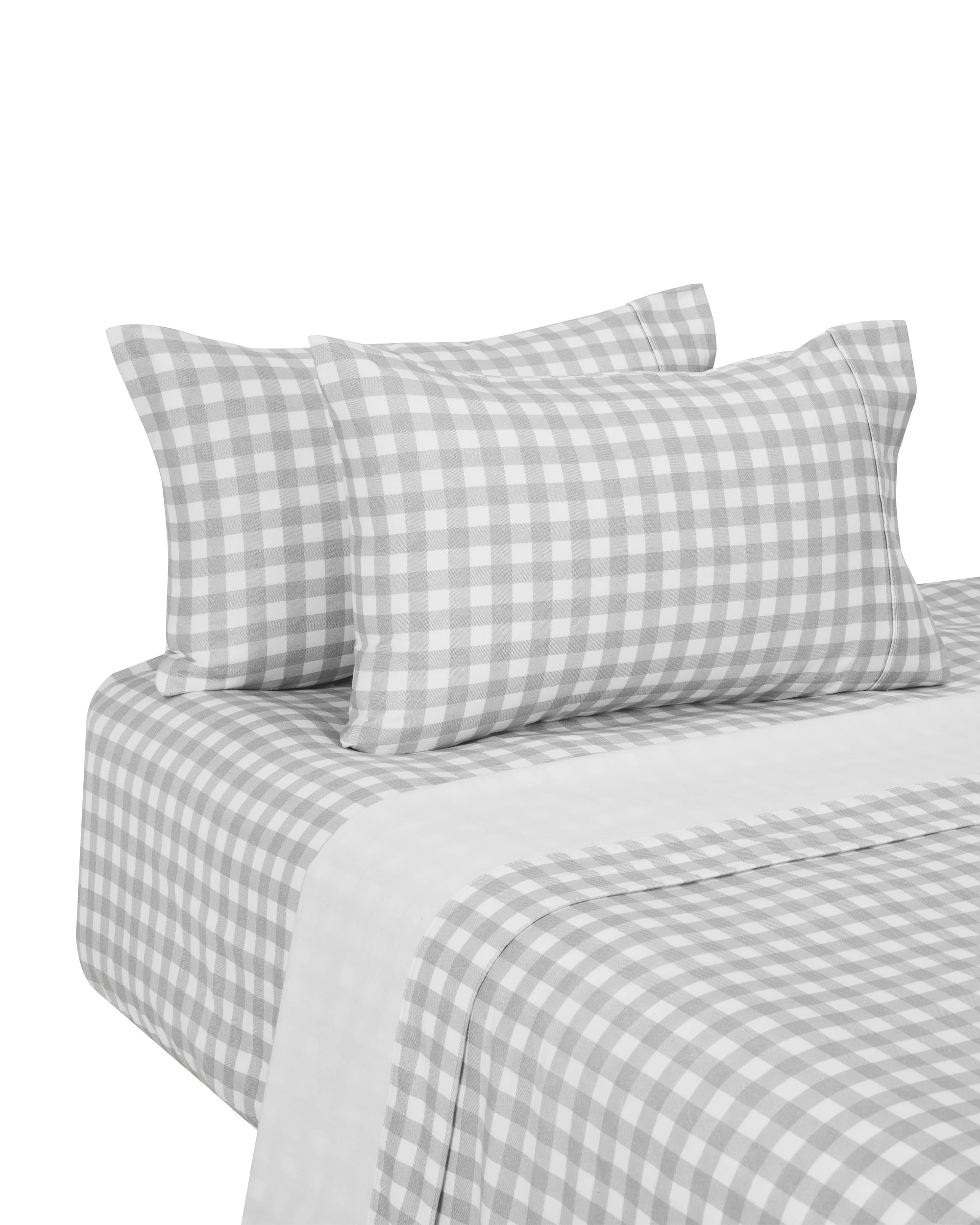 5 Gingham Cotton Flannelette Sheet Set - Double Bed, Grey, 5 of 7