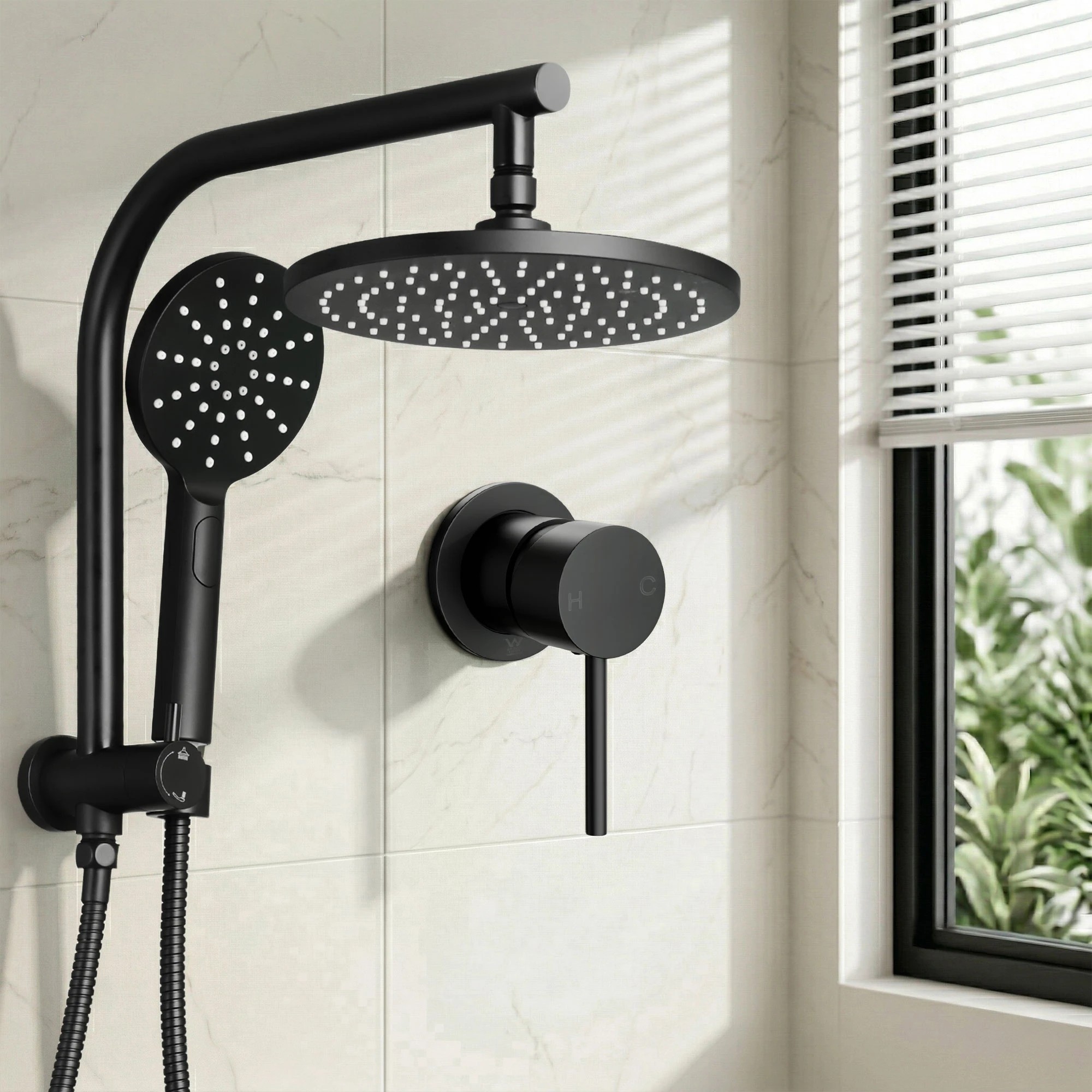 9 Cefito 9'' Rain Shower Head Set Handheld Round High Pressure Mixer Tap Chrome - Black, 9 of 9