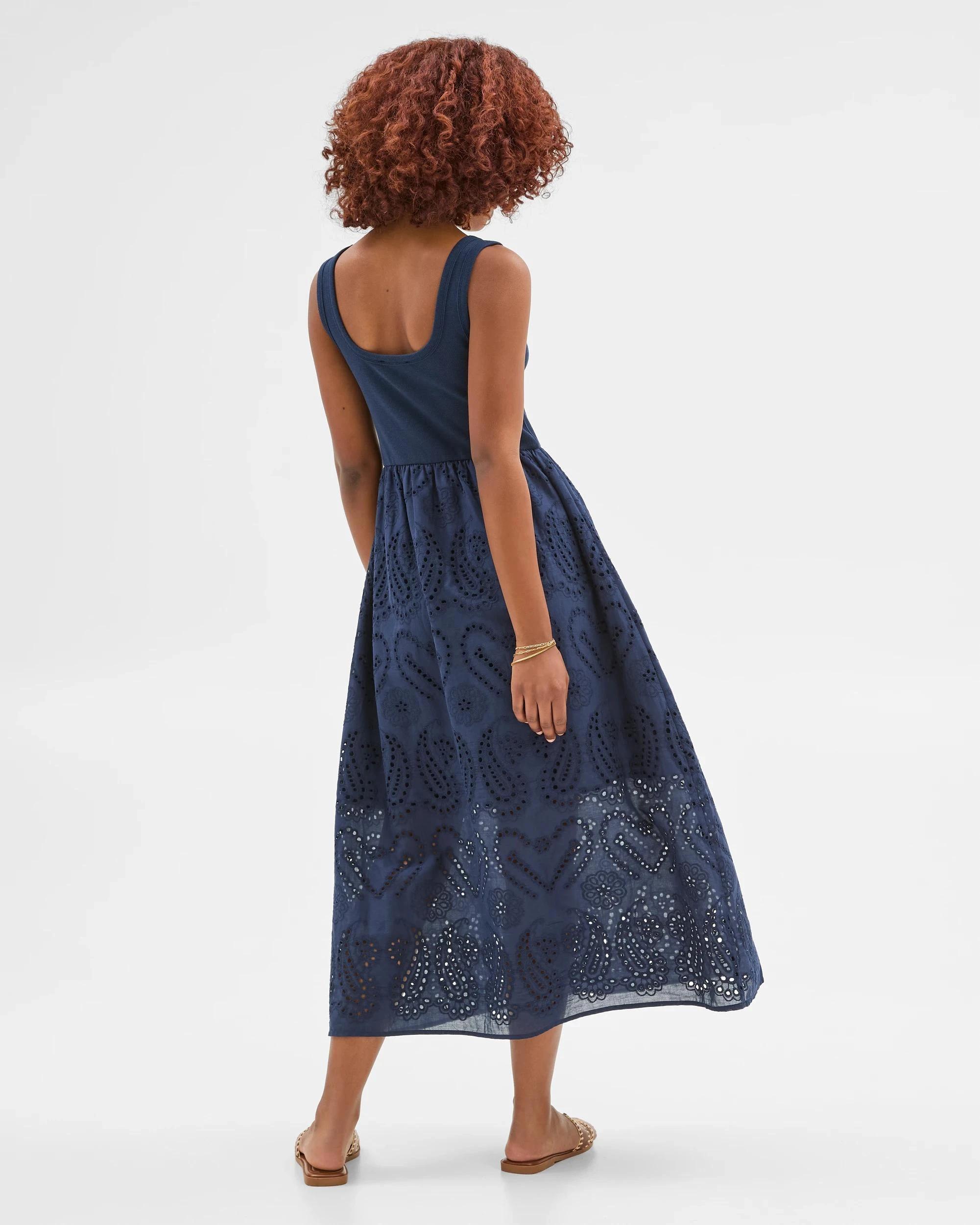 3 Target Petites Petites Rib Broderie Maxi Dress NAVY BLUE, 3 of 5