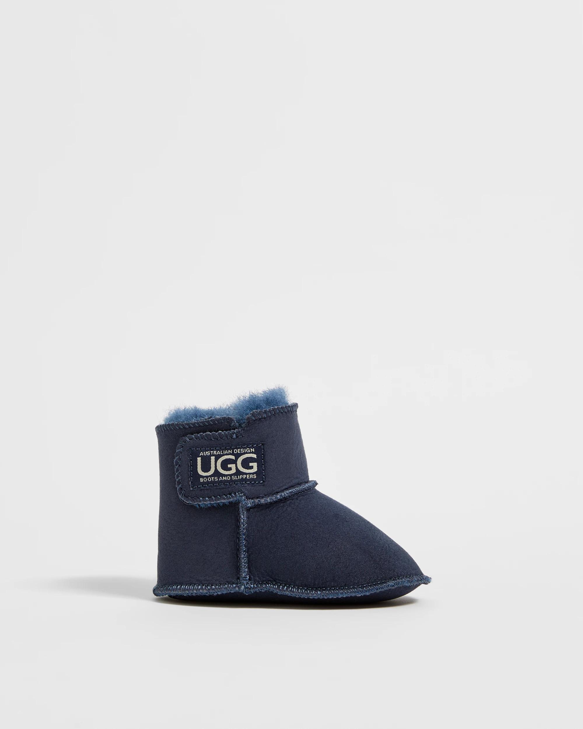1 Australian Design Ugg Boots and Slippers Baby Australian Design Genuine Leather and Sheepskin Slipper Boot NAVY, 1 of 3