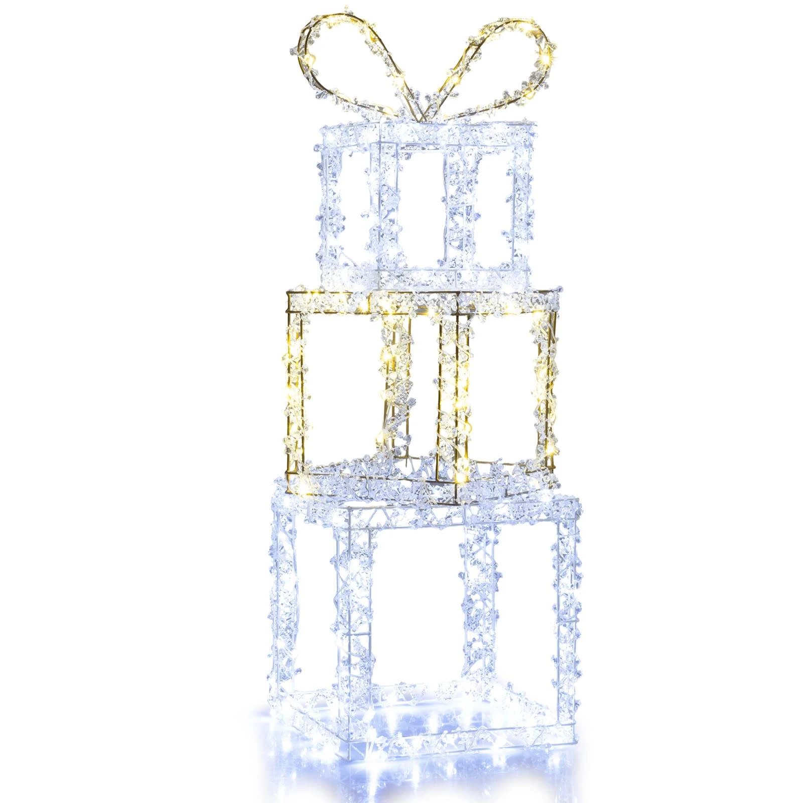 1 Costway 3PCS LED Lighted Gift Box Set Warm & Cool White Xmas Decoration, 1 of 1