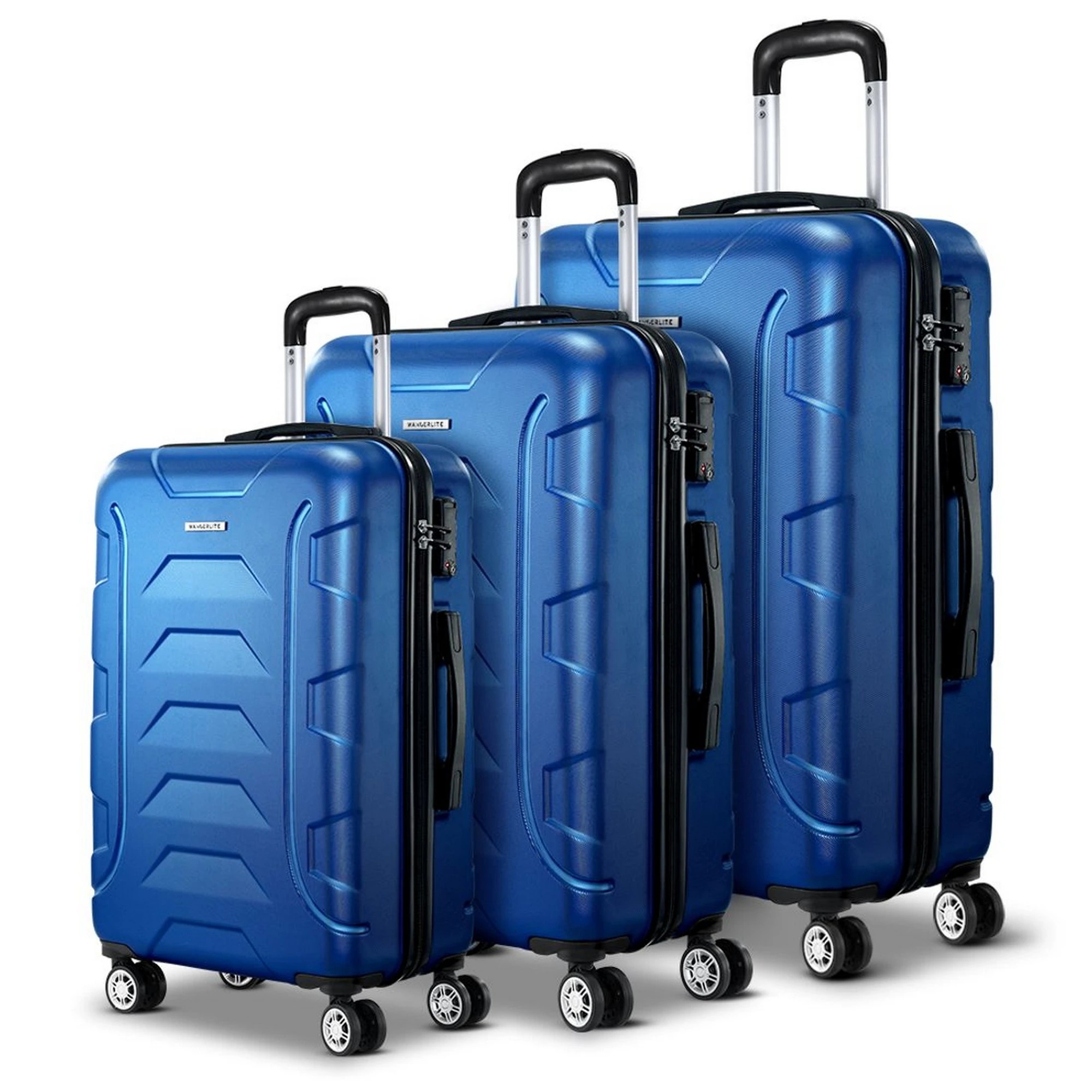 4 Wanderlite 3pc Luggage Trolley Travel Suitcase Set TSA Hard Shell Case Strap - Blue, 4 of 8