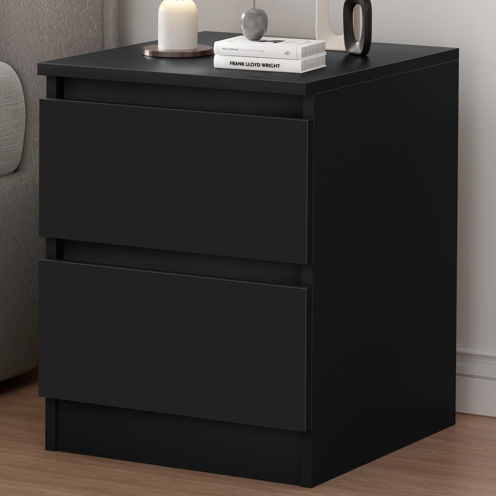 1 Alfordson Bedside Table Nightstand Storage Cabinet Side End Table - Black, 1 of 10