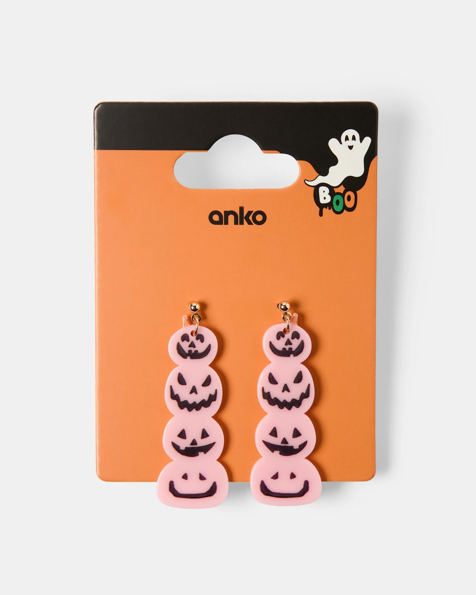 4 Halloween Pumpkin Earrings - Gold Tone, Pink and Black PINK, 4 of 4