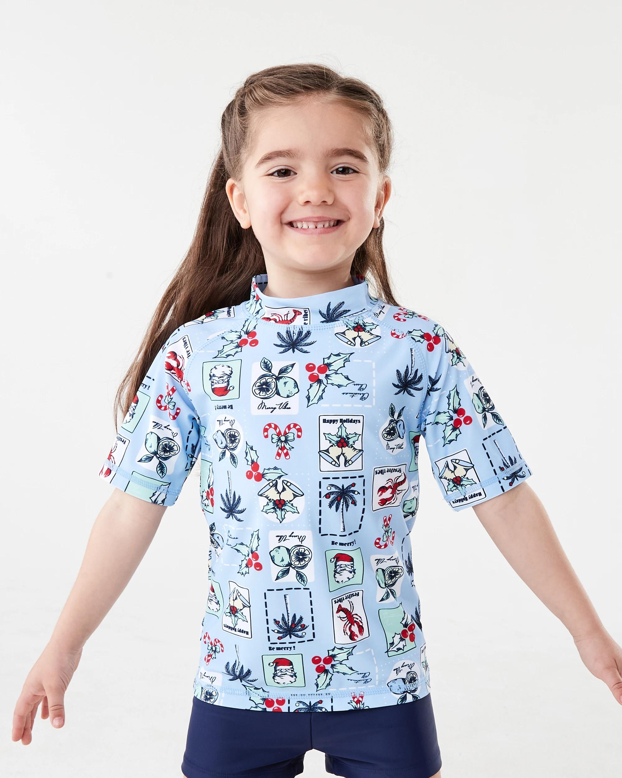 1 Christmas Print Rash Vest Blue Food, 1 of 7