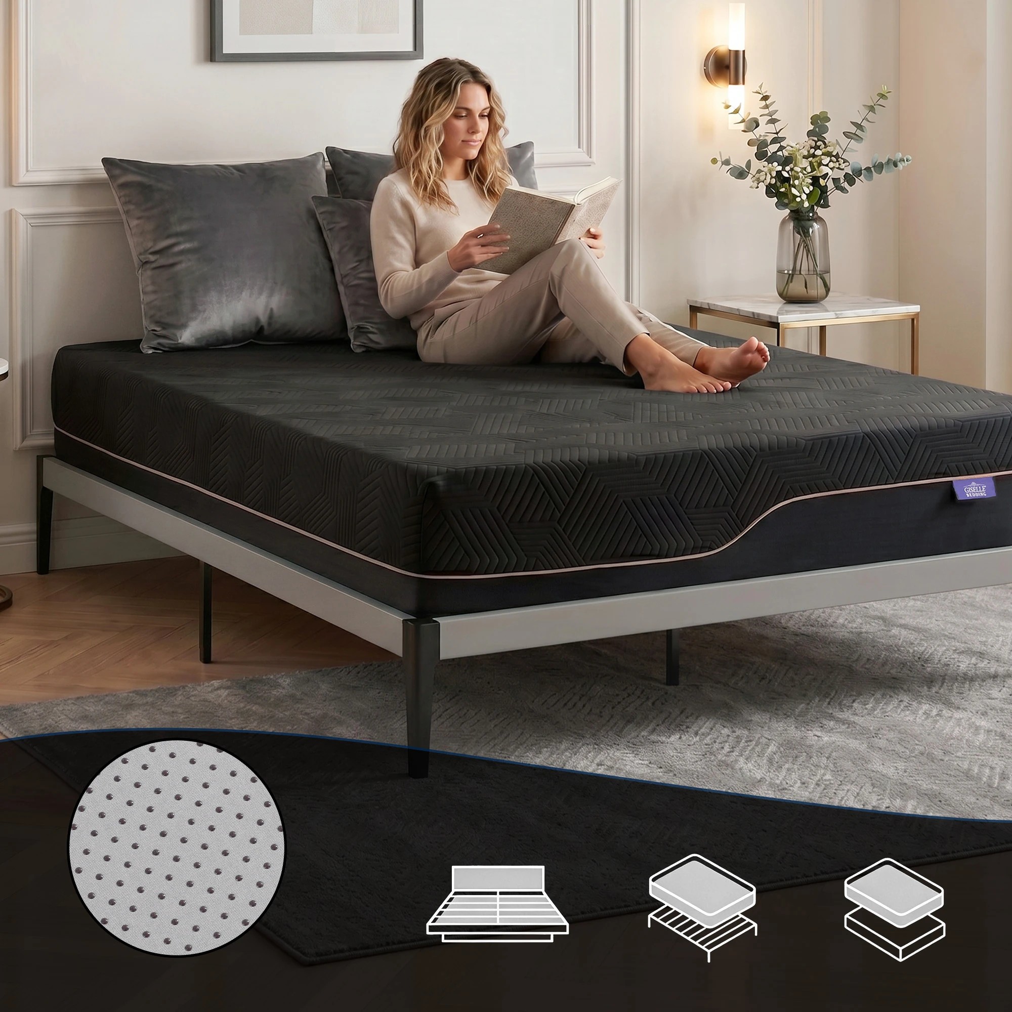 9 Giselle Bedding 30cm Cooling Memory Foam Mattress Medium Firm Pressure Relief - Double Bed - Black, 9 of 9