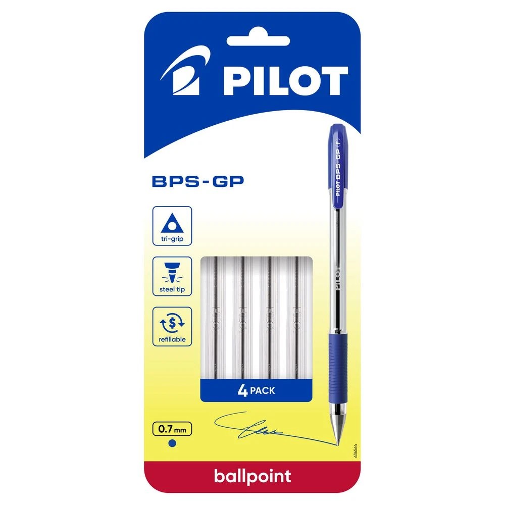 1 PILOT BPS-GP Ballpoint Pen Fine 0.7mm Blue 4 Pack, 1 of 8