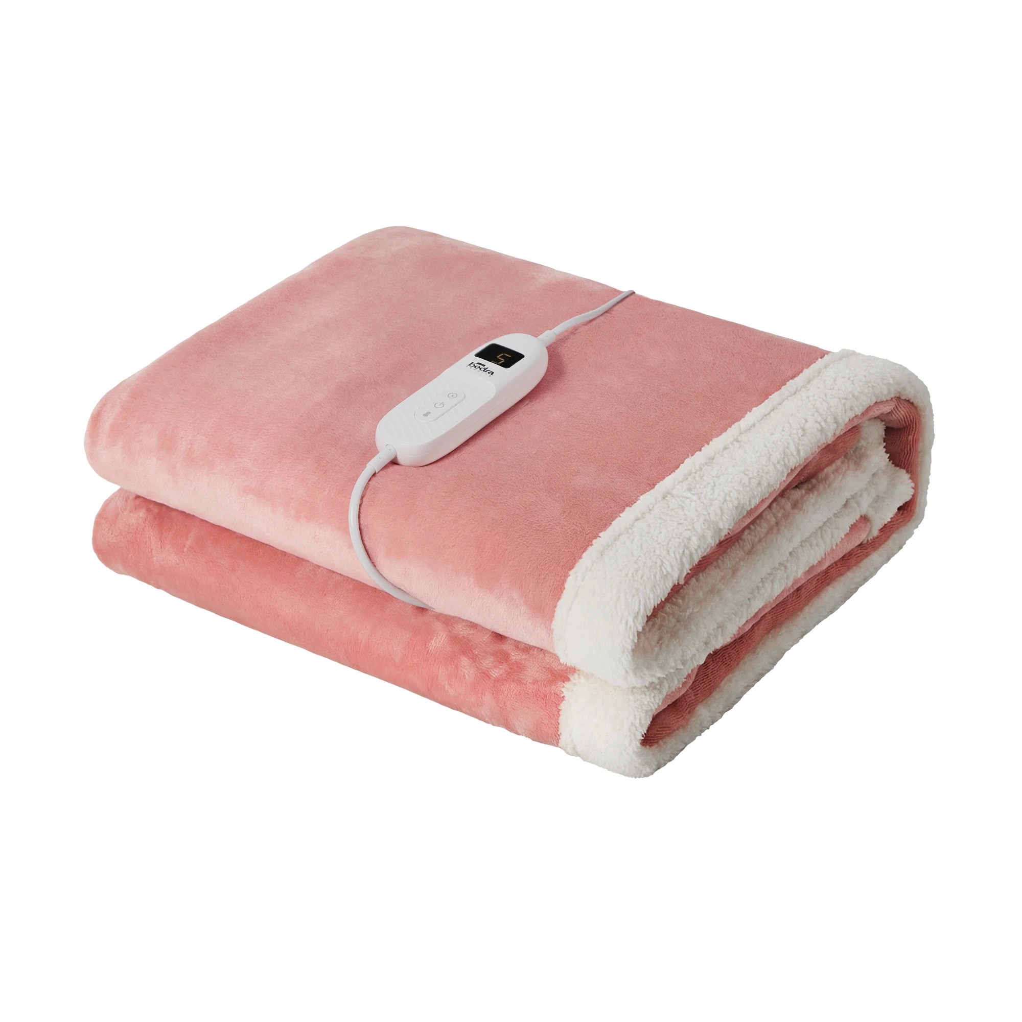 1 Bedra Bedding Electric Throw Rug Dual Side Heated Blanket Flannel&Sherpa - Single Bed - Pink, 1 of 8