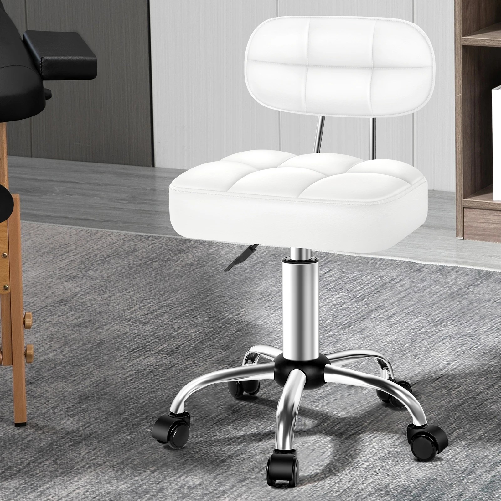 2 Alfordson 2x Salon Stool Backrest Swivel Barber Hair Dress Chair Tufan - White, 2 of 10