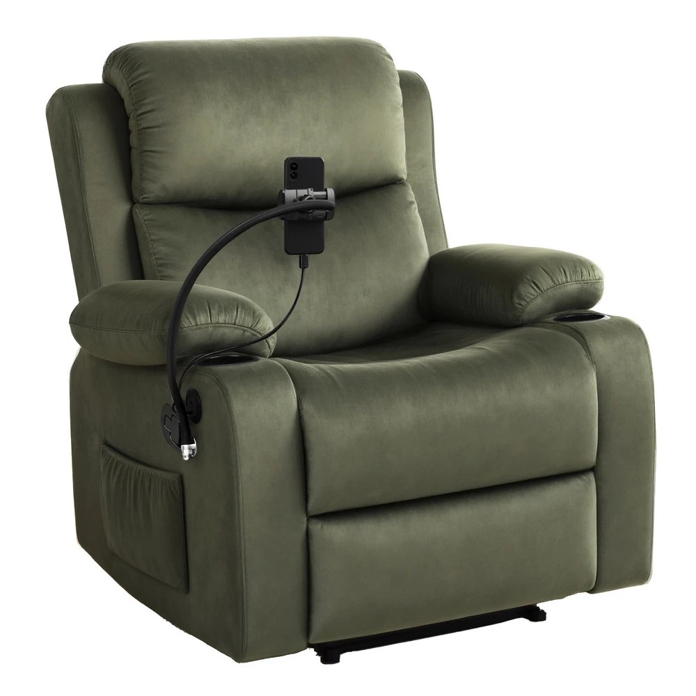 1 Artiss Recliner Chair Heated Massage Chair with Phone Holder - Green, 1 of 8