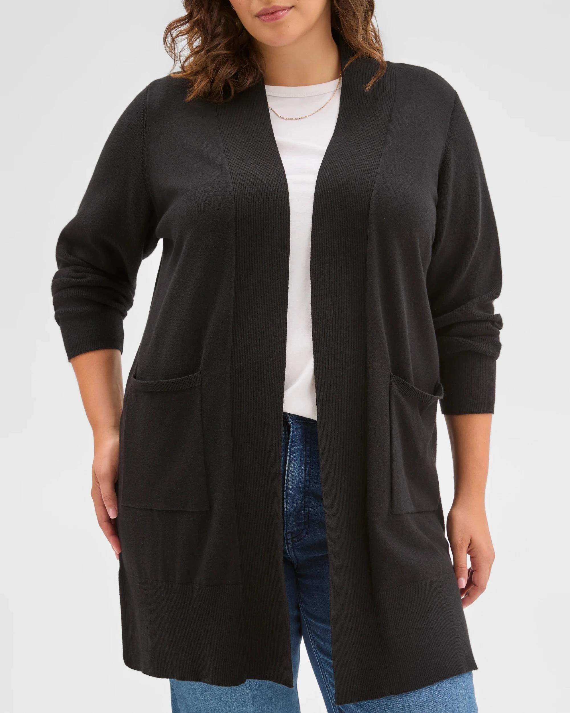 5 Target Curve Curve Australian Cotton Blend Edge To Edge Longline Rib Cardigan BLACK, 5 of 6