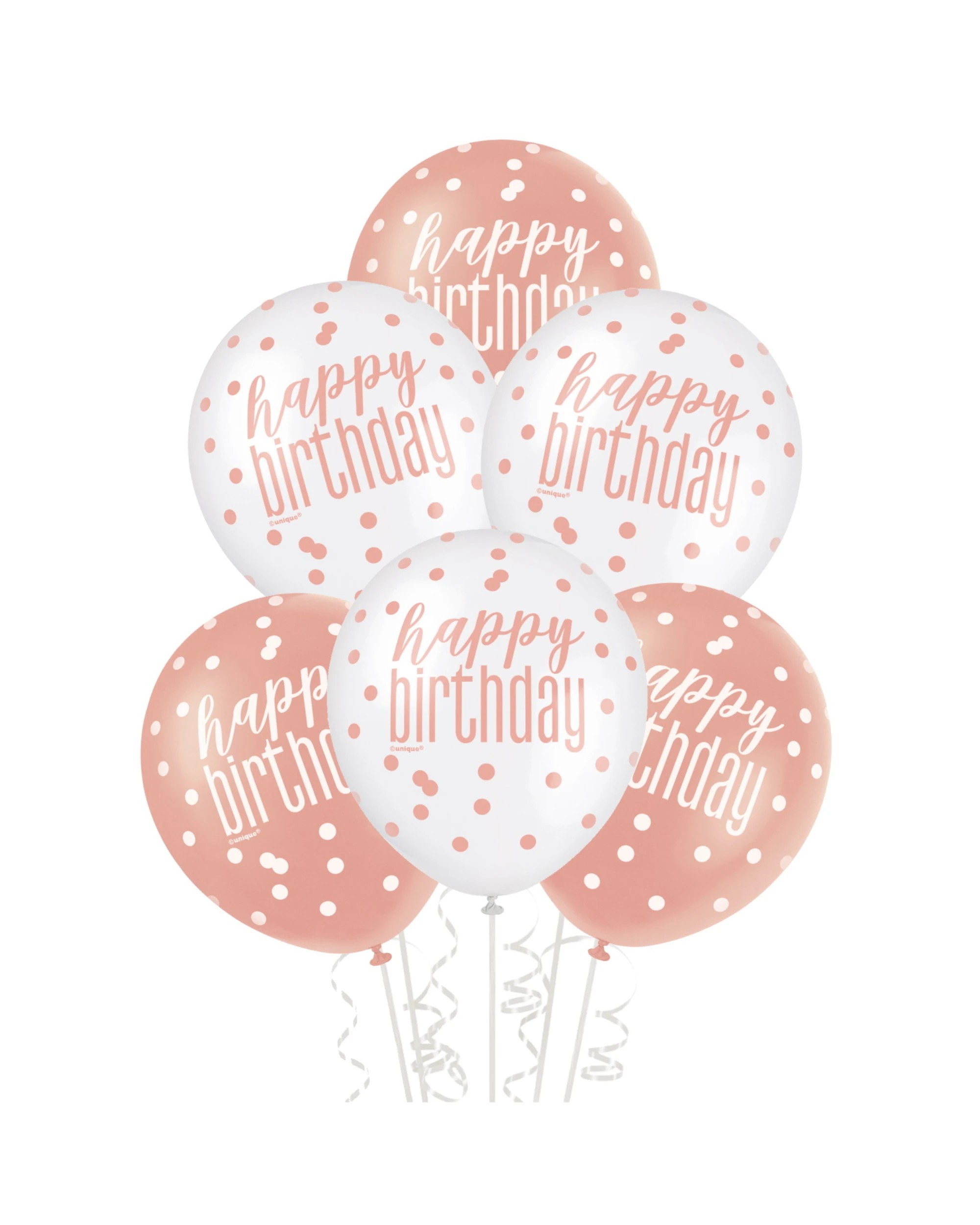 1 Unique Rose & White Happy Birthday Balloons Pack of 6 - Gold, 1 of 2