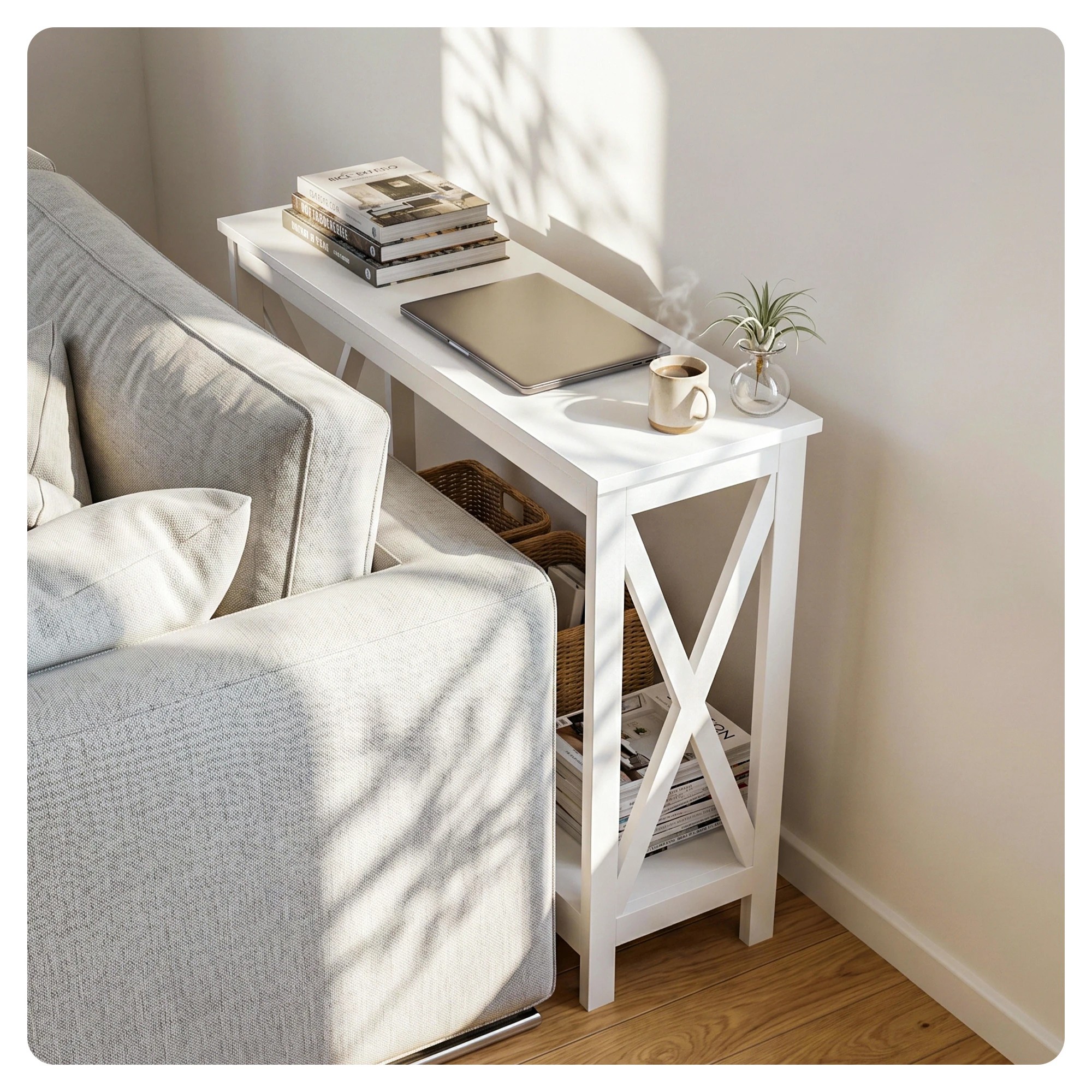 6 Artiss Console Table Entryway Hallway Display 2-Tier Narrow Sofa Table 100CM - White, 6 of 9