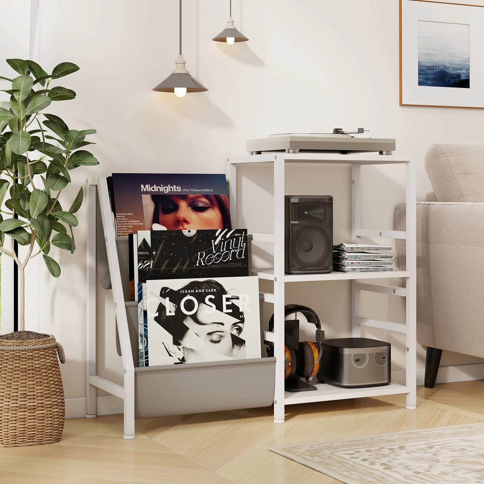 2 Costway Vinyl Storage Record Player Stand w/6 Storage Pockets & Metal Frame, 2 of 2