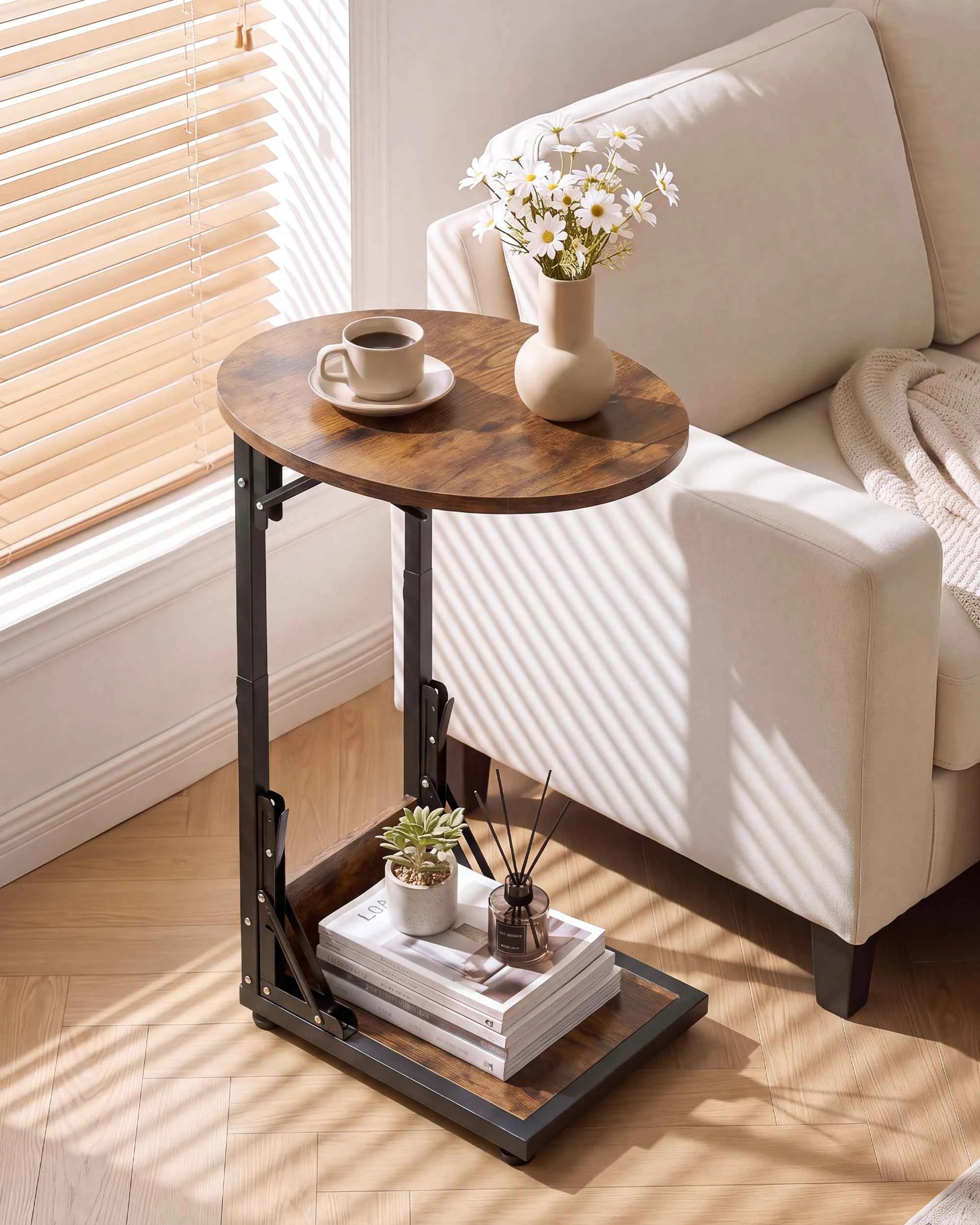 10 ZUNI C Shaped End Table Coffee Side Table Foldable Sofa Laptop Desk - Brown, 10 of 10