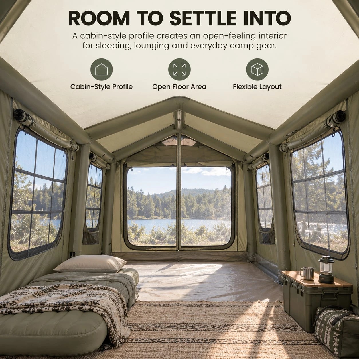 7 Weisshorn Inflatable Cabin Camping Tent Mesh Entry 520x360cm - Green - Green, 7 of 10