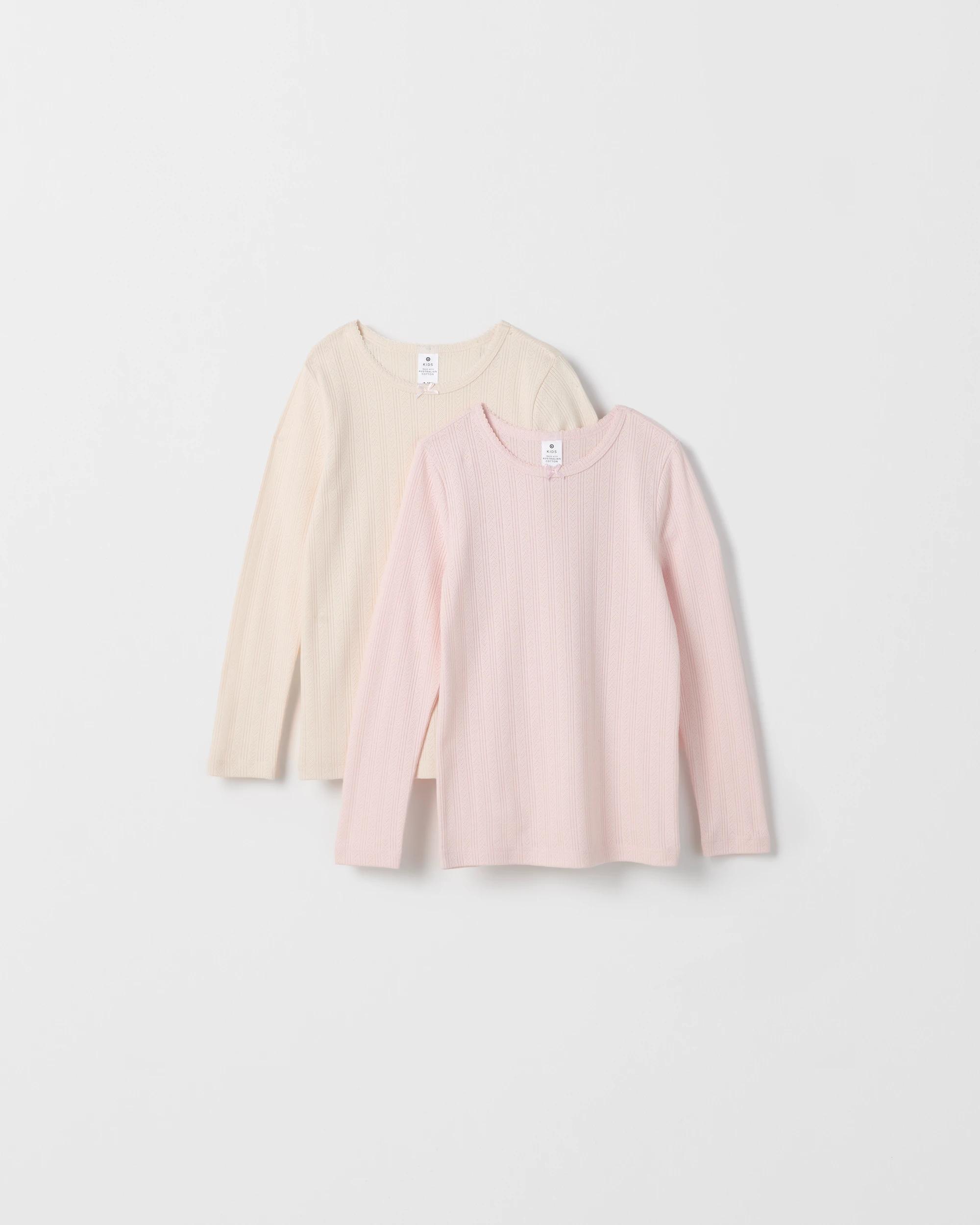 4 Maxx Australian Cotton 2 Pack Girls Pointelle Thermal Top PINK + WHITE, 4 of 4