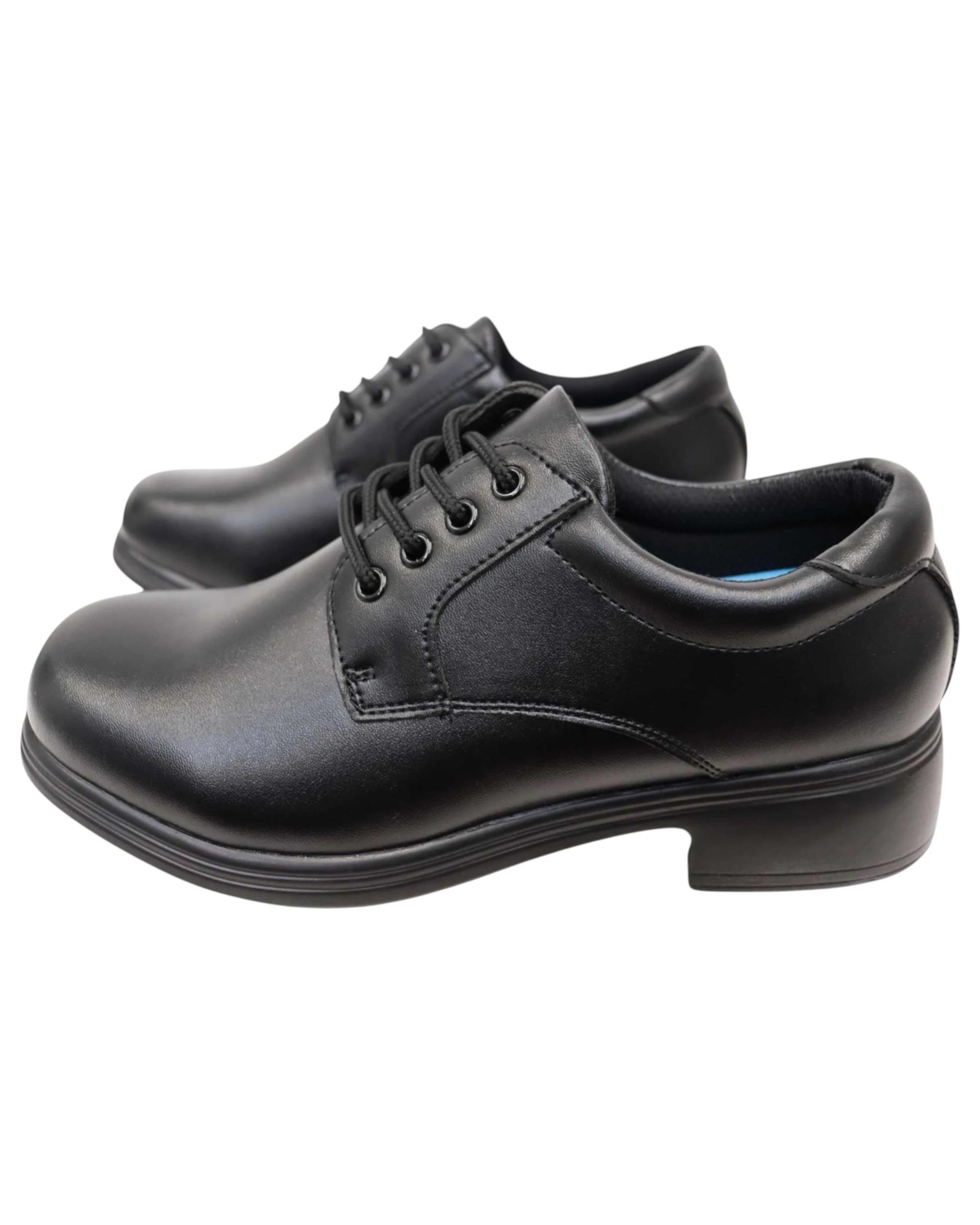 4 Grosby Girls Ellery Leather Lace Up Black School Shoes BLACK, 4 of 4
