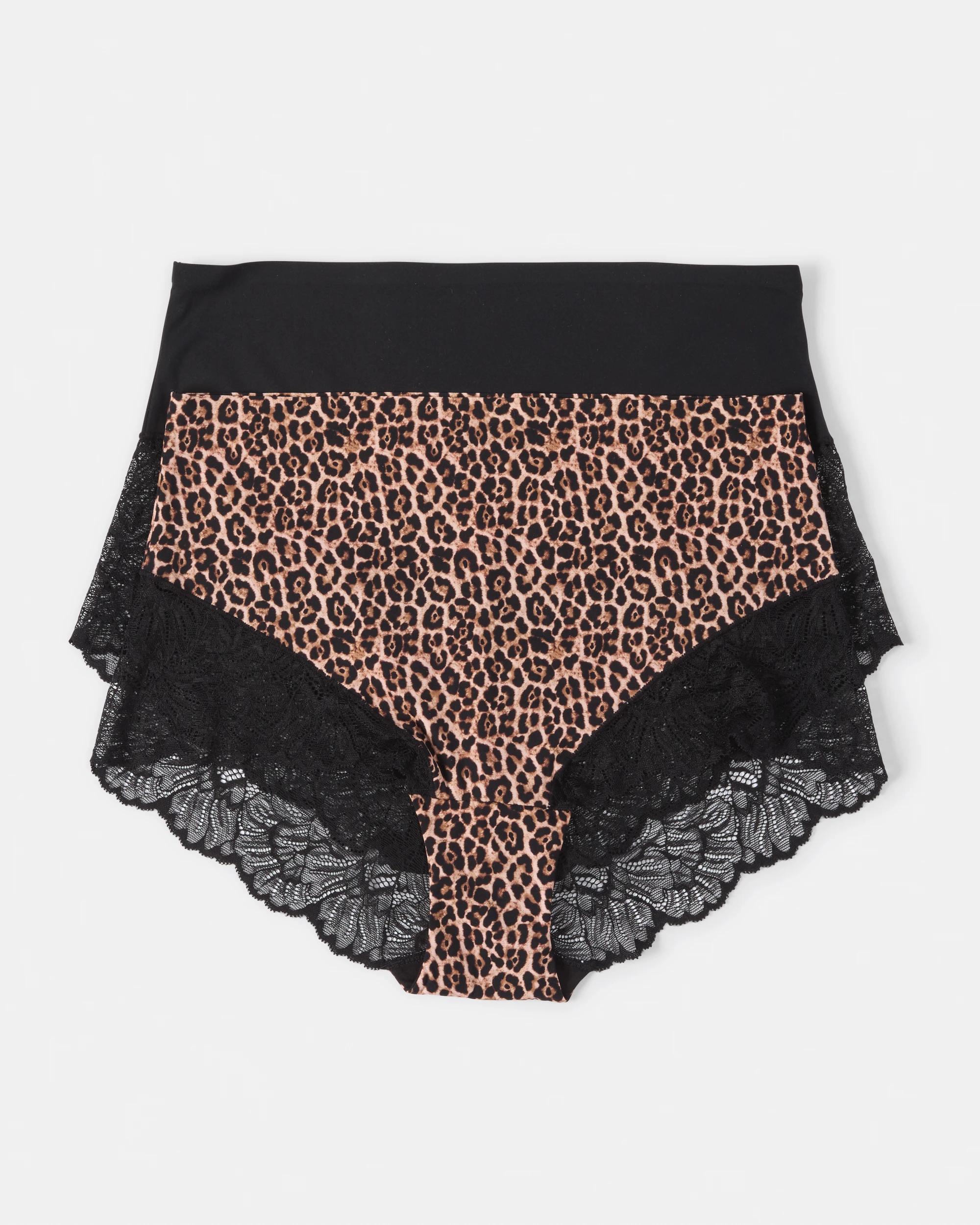 1 2 Pack No Show Lace Full Briefs Leopard, 1 of 7