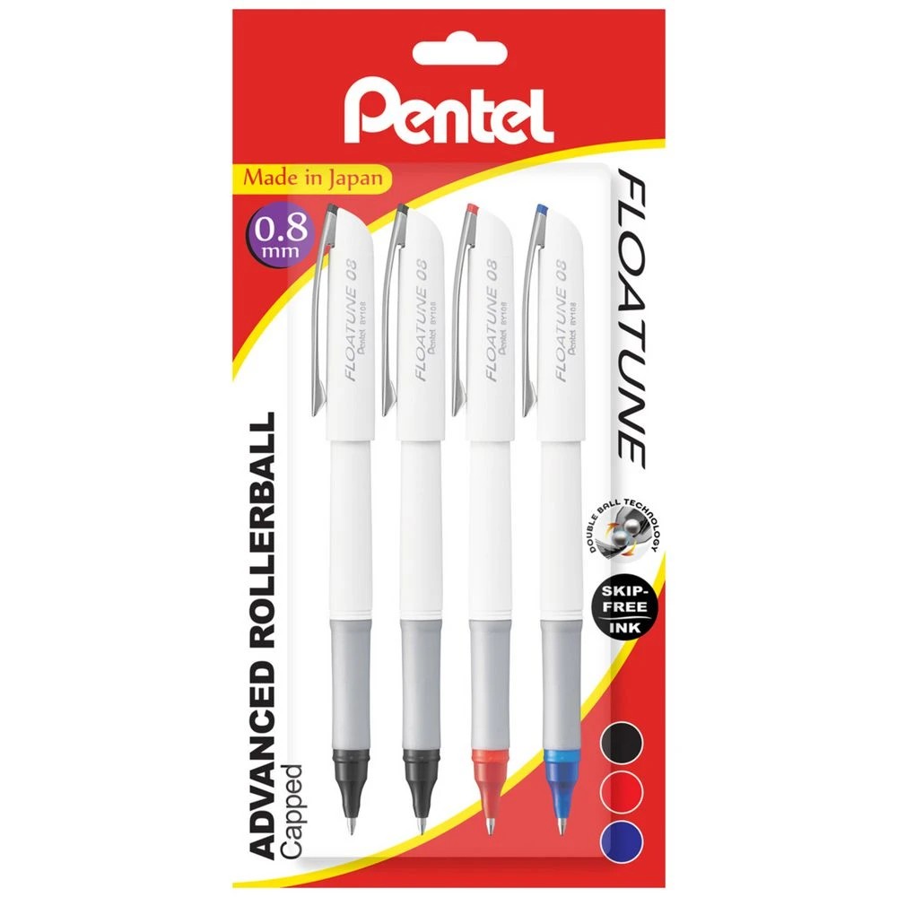 1 Pentel Floatune 0.8mm Capped Rollerball Pen Assorted 4 Pack, 1 of 6