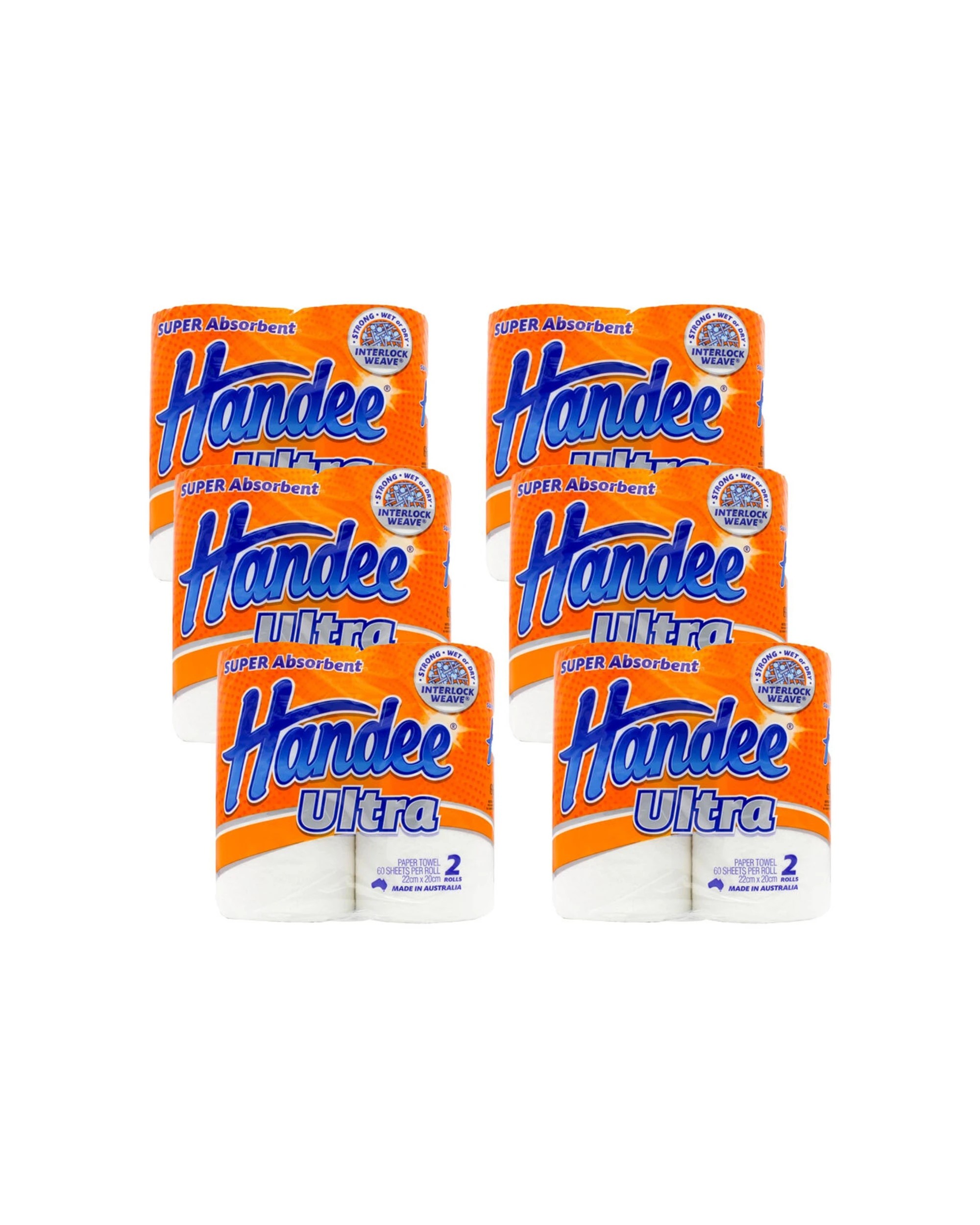 1 Handee 6x 2pc Ultra 60 Sheets Paper Towel 2-Ply Quilted Absorbent Strong Pack - White, 1 of 5