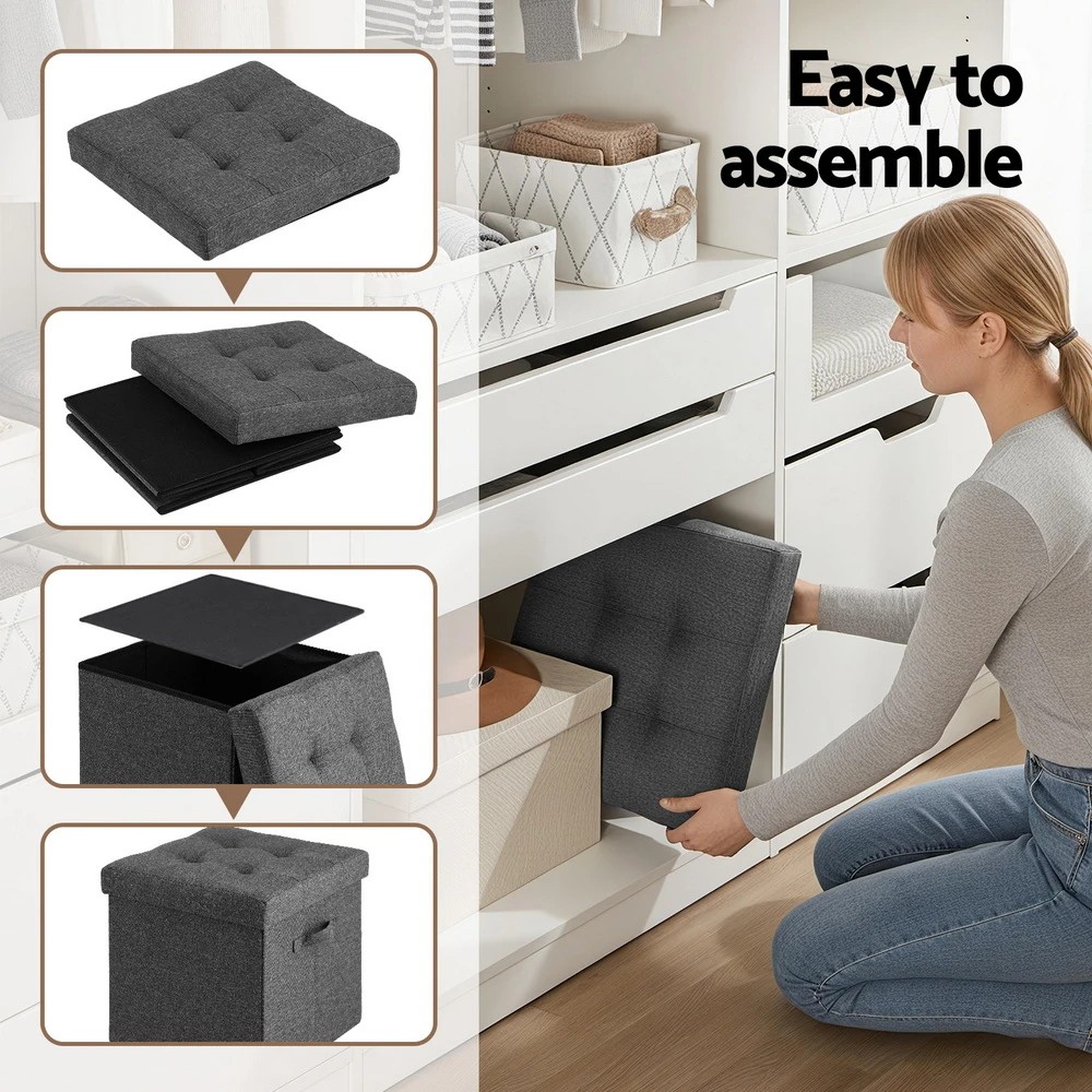4 Artiss Storage Ottoman Rest Foot Stool Foldable - Grey, 4 of 6