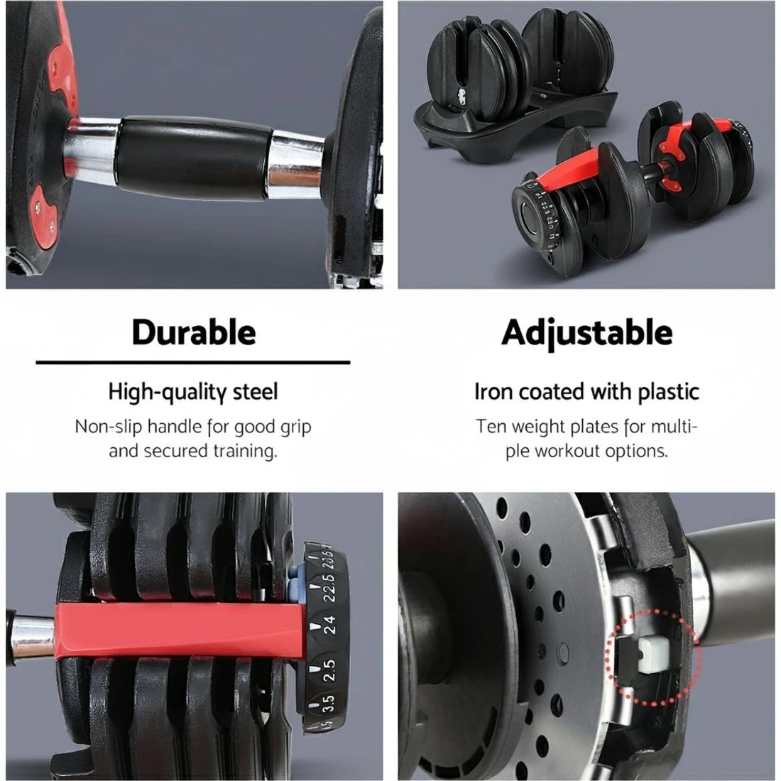 4 Everfit 24kg Dumbbells Adjustable Dumbbell Weight Plates Home Gym - Multi, 4 of 6