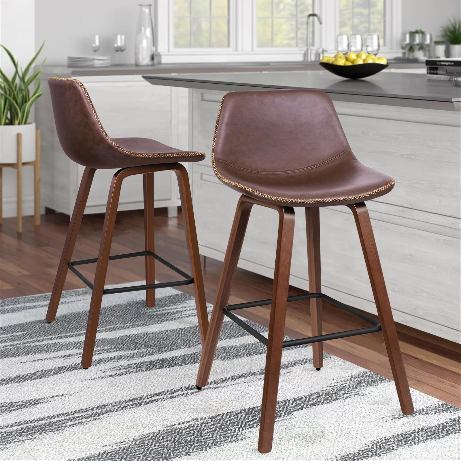 10 Alfordson 2x Wooden Bar Stools Noah Kitchen Dining Chair Vintage Retro - Brown, 10 of 10