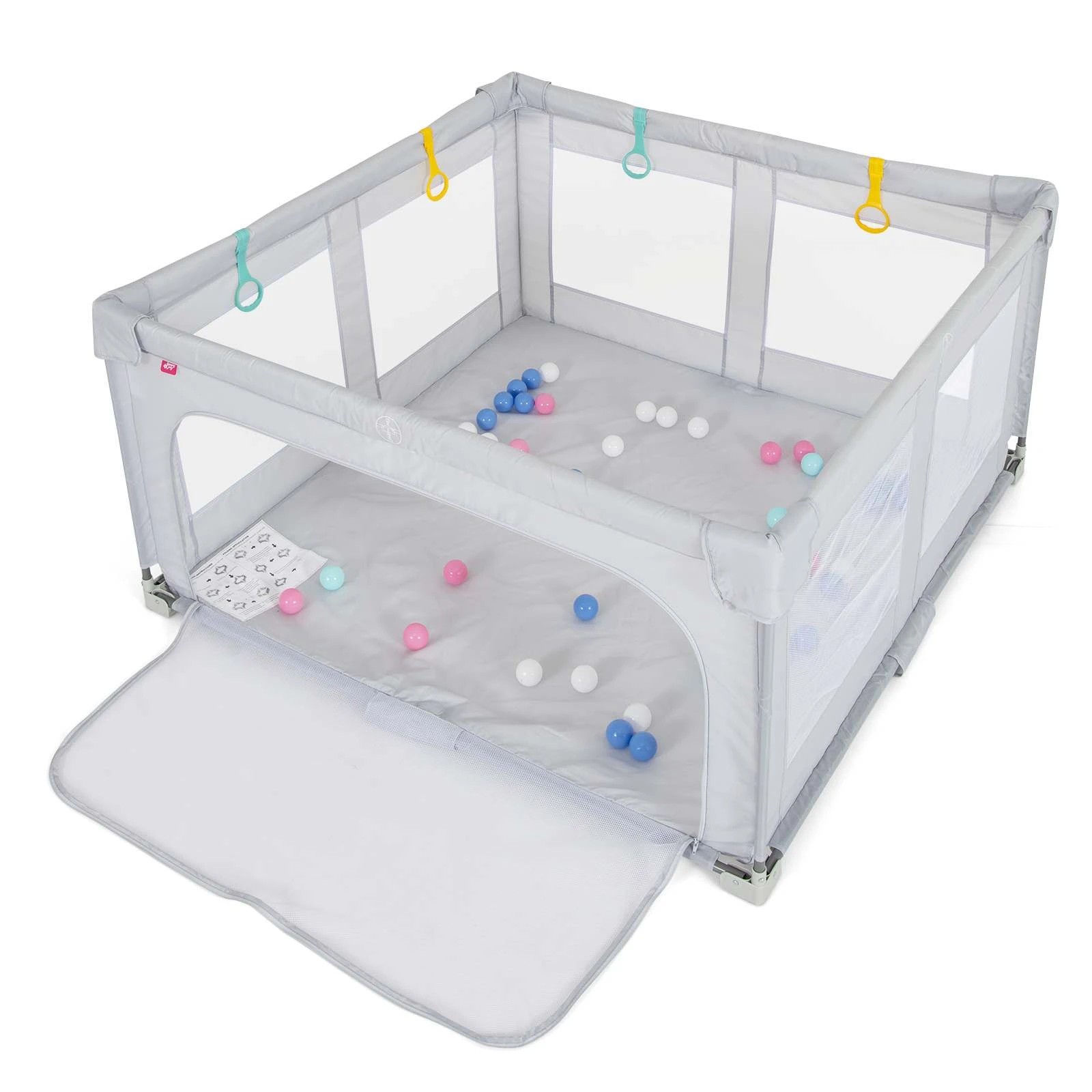 1 Costway Folding Playpen Oxford Fabric Mesh Gate Play Area - Grey, 1 of 1