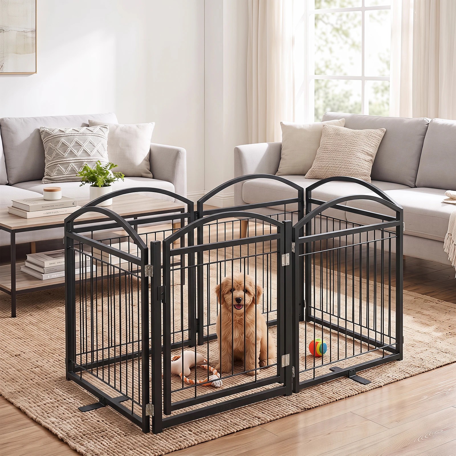 5 Costway 6 Panels Foldable Pet Gate Metal Dog Fence w/Door 360 x 81cm - Black, 5 of 7