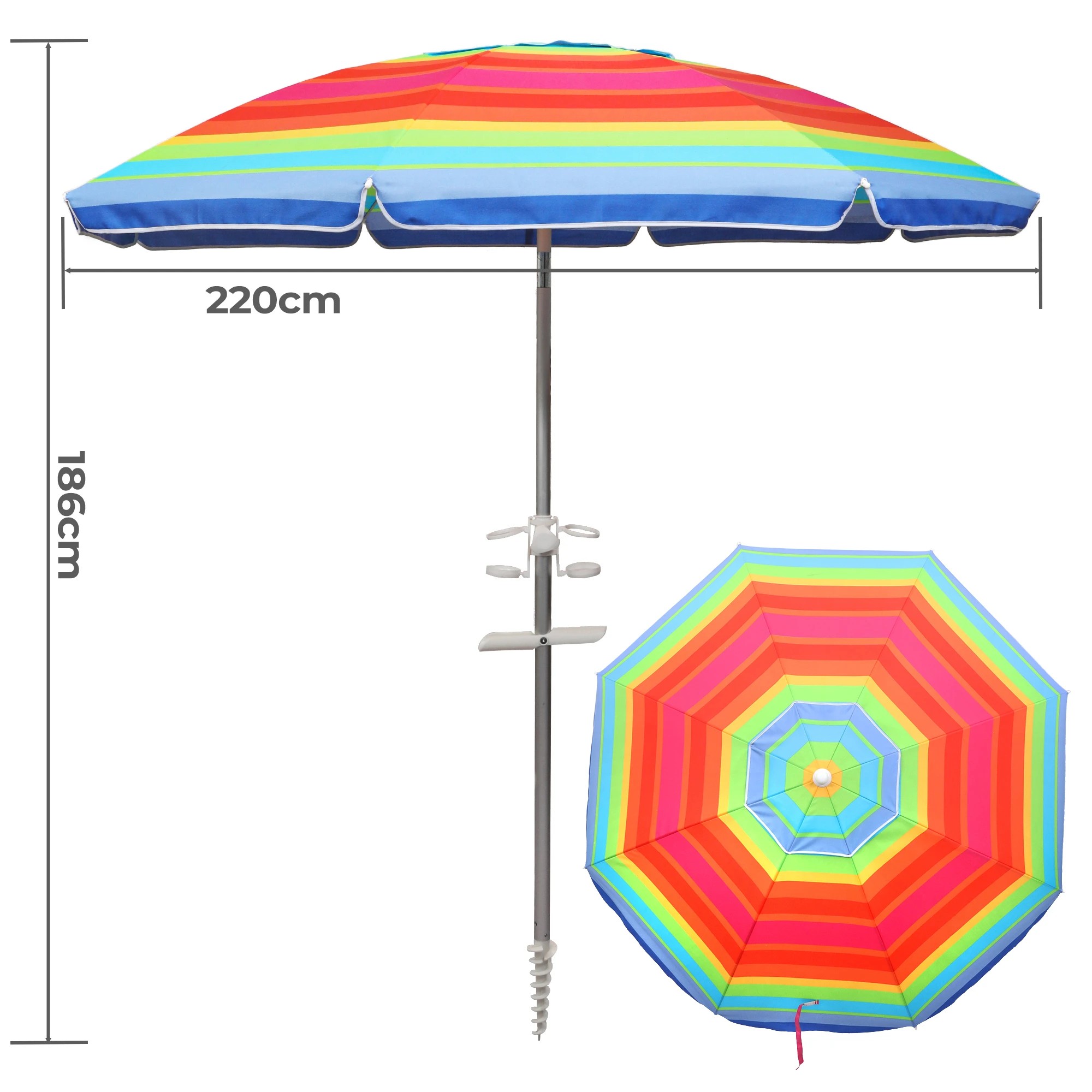 3 Mountview Outdoor Beach Umbrella 220cm Rainbow - Multi, 3 of 8