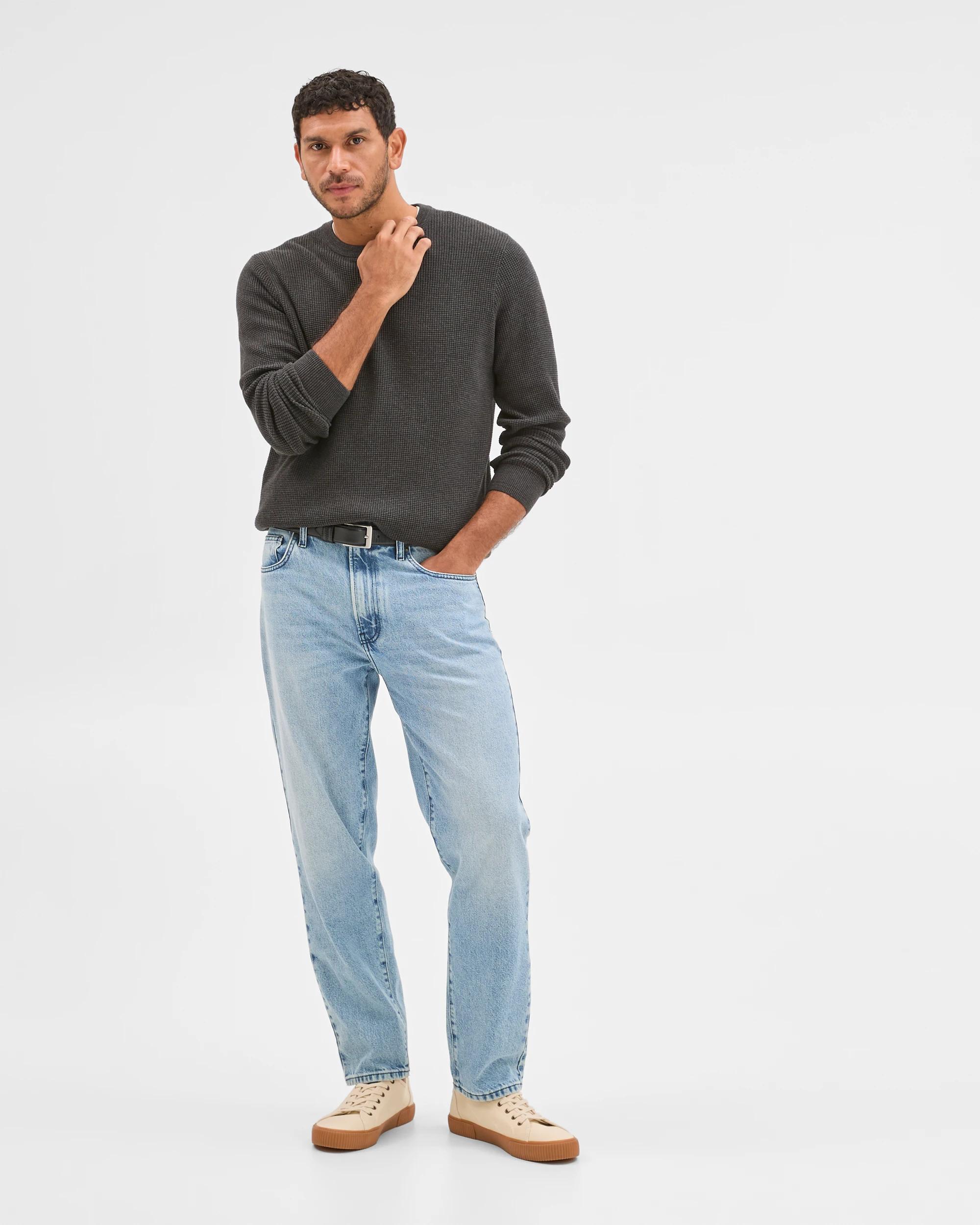 1 Target Man Australian Cotton Lightweight Waffle Knit Crew Neck Jumper BLACK MARLE, 1 of 6