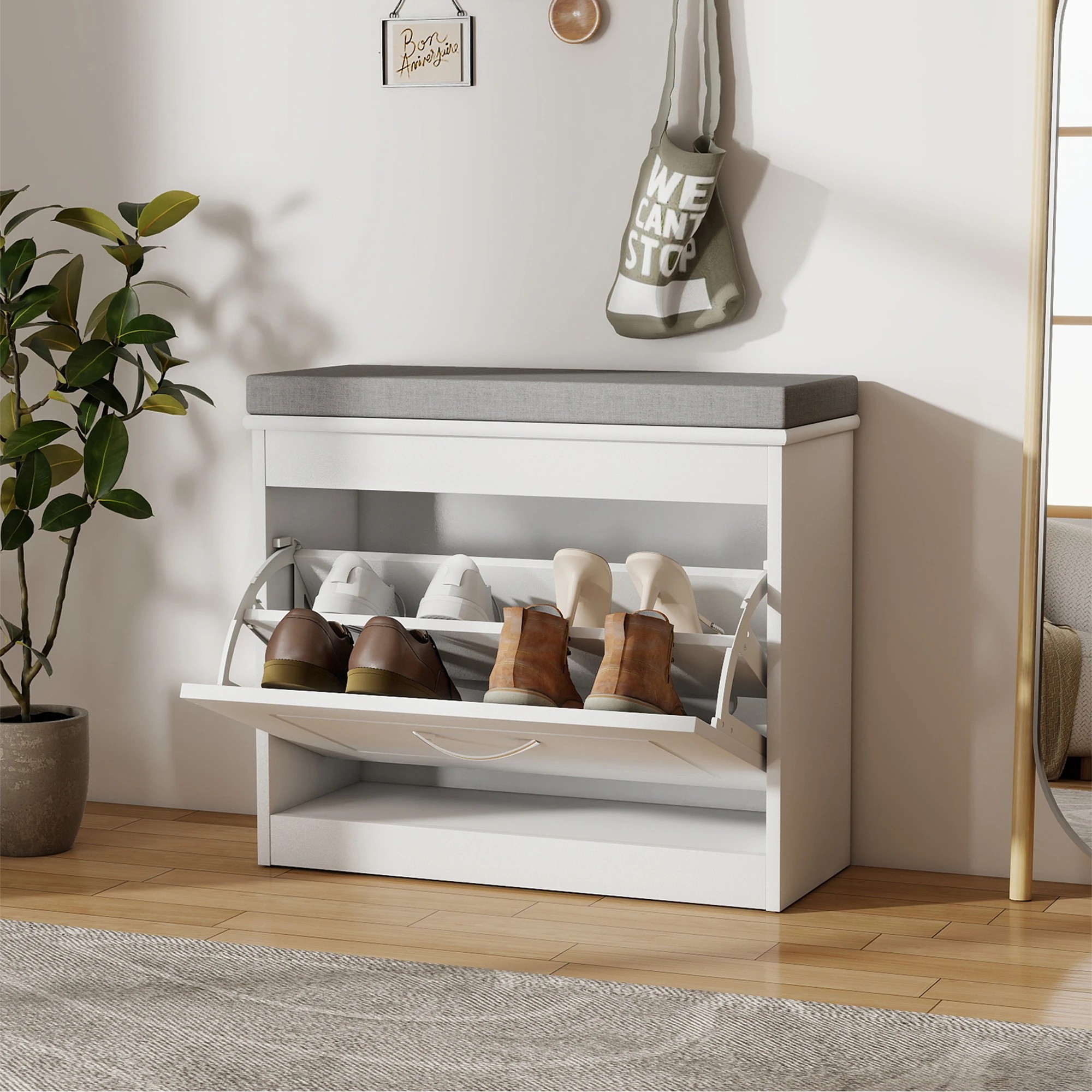 7 Levede Narrow Shoe Cabinet With Seat Cushion2-Tier Rack, 7 of 8