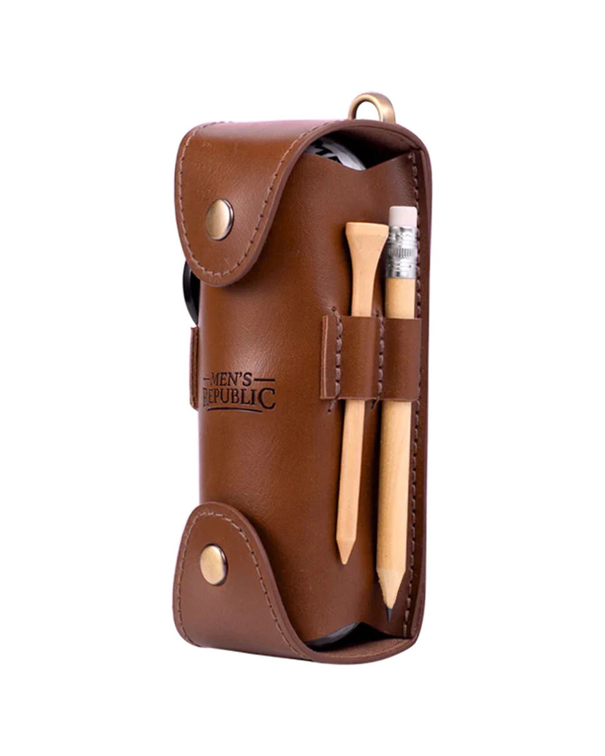 3 Men's Republic Golf Pouch Balls and Accessories Set Faux Leather Golf Kit - Brown, 3 of 4
